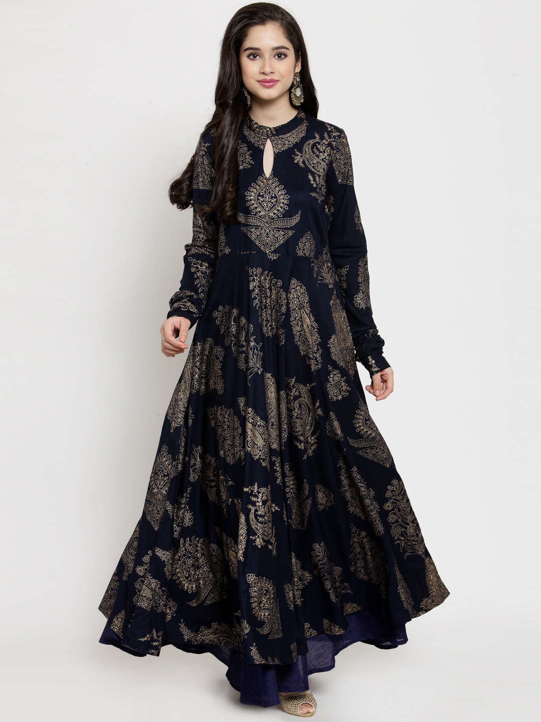 

Get Glamr Navy Blue Printed A-Line Kurta