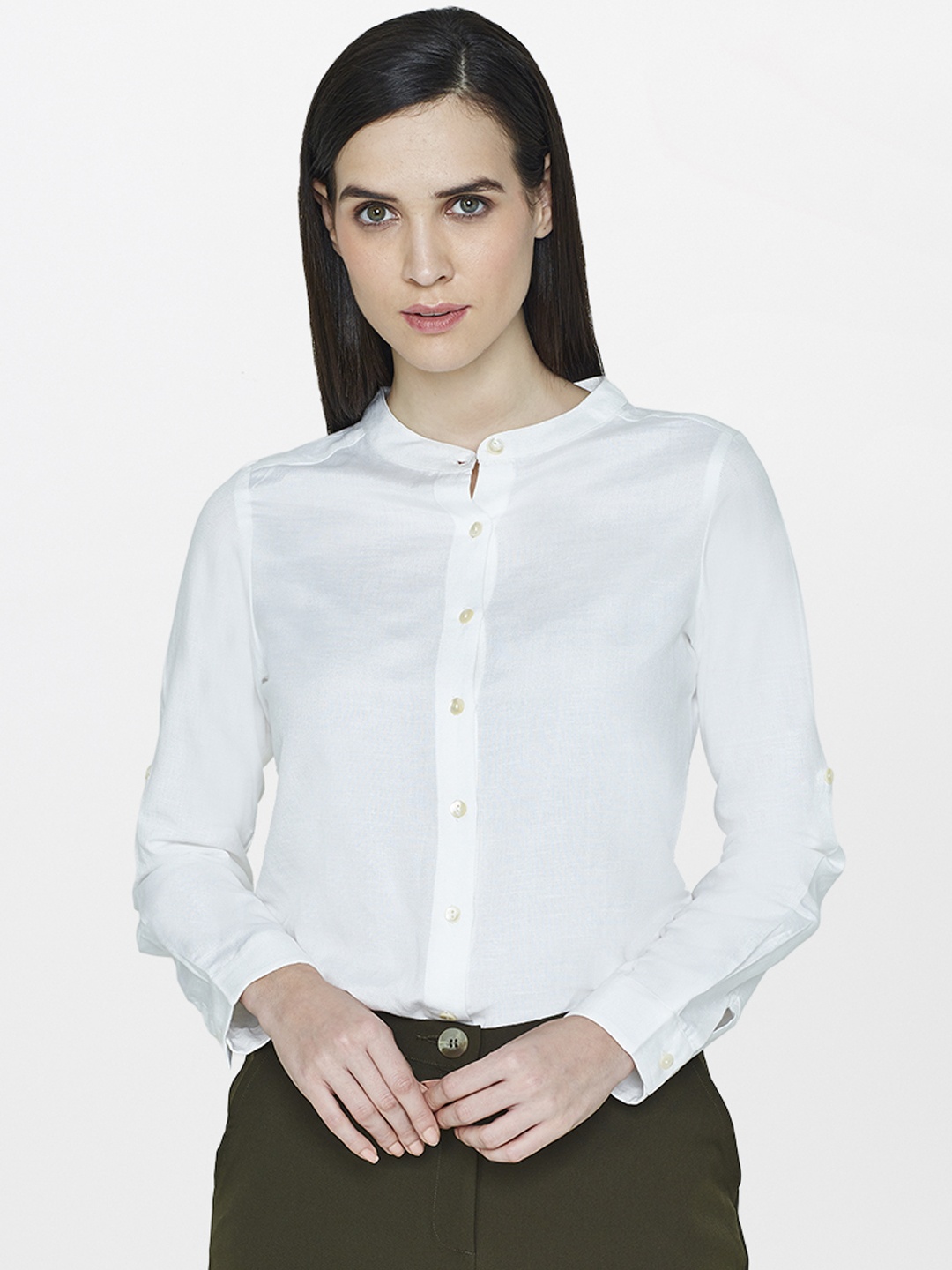 

AND Women White Regular Fit Solid Casual Shirt