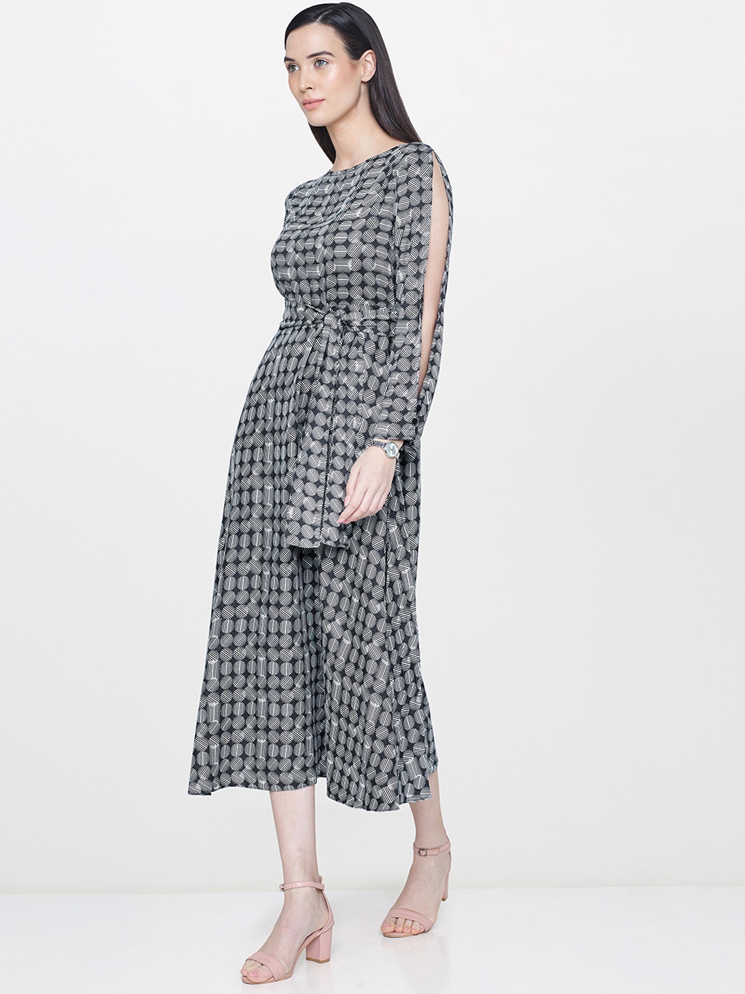 

AND Women Black Printed A-Line Dress