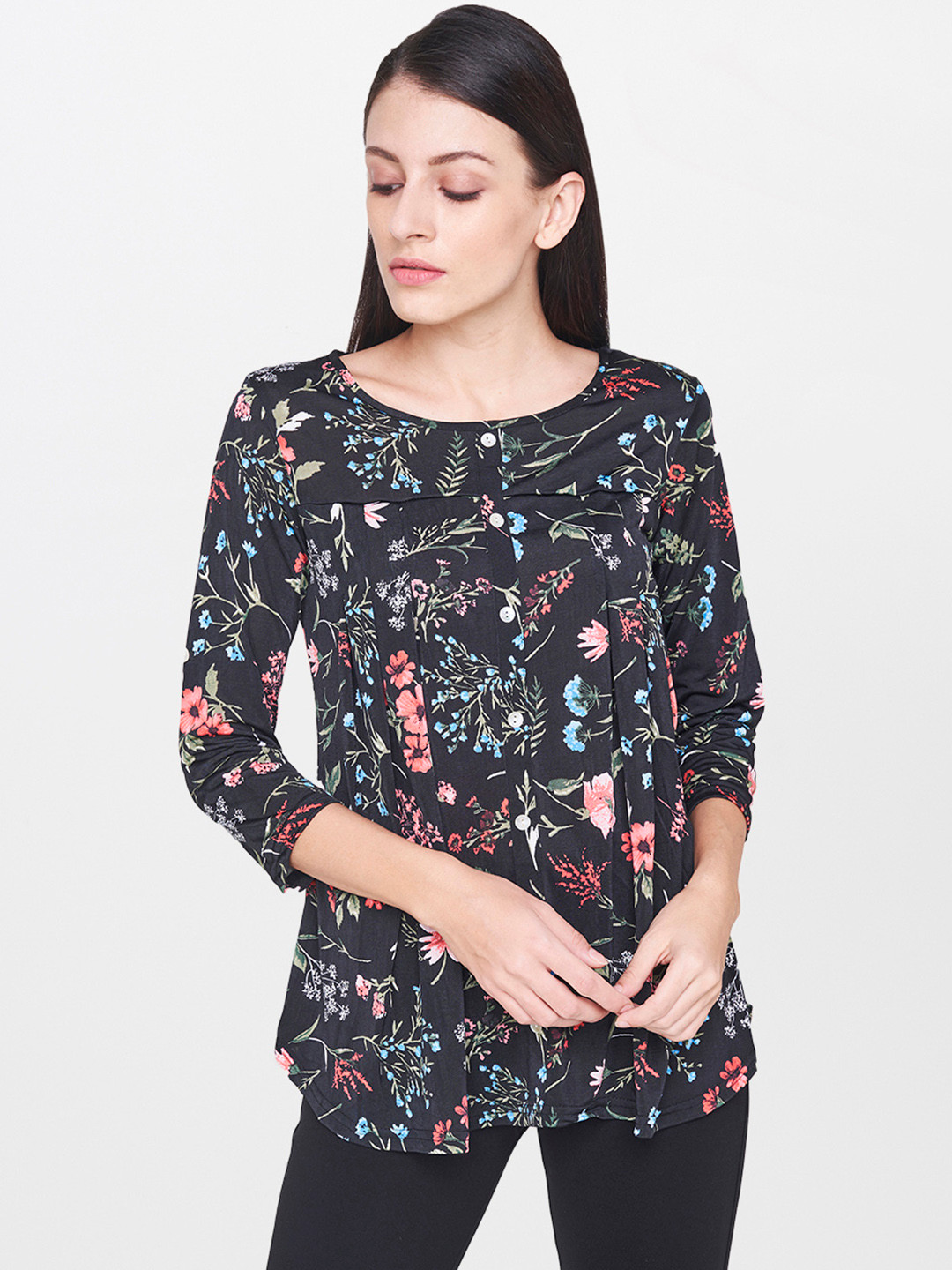 

AND Women Black Printed Regular Top