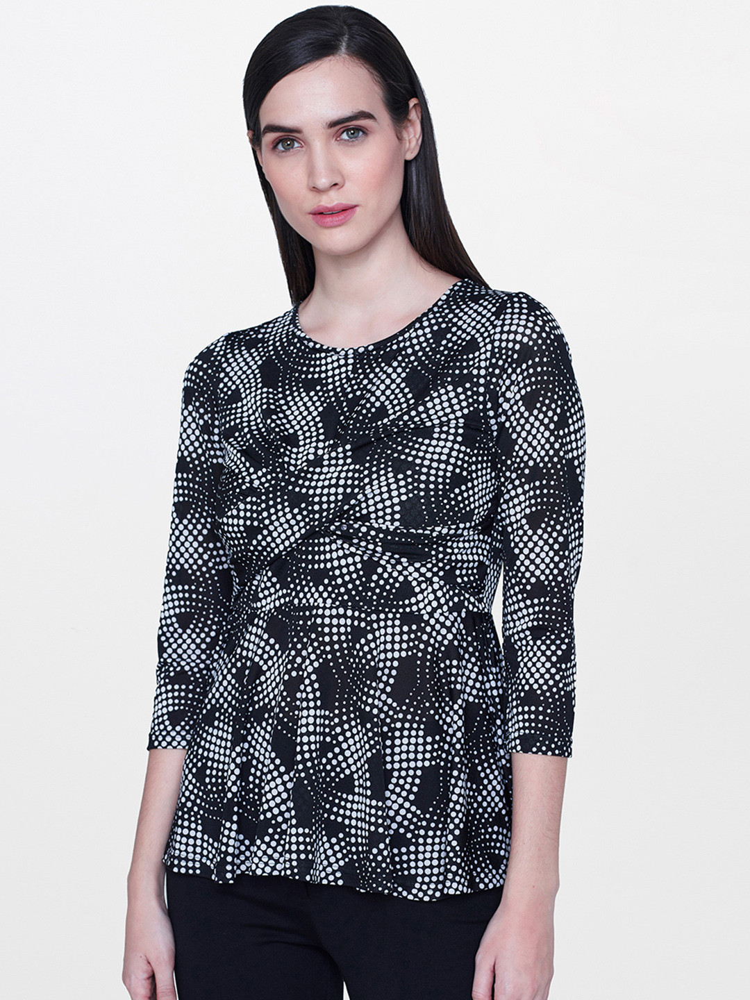 

AND Women Black Printed Peplum Top
