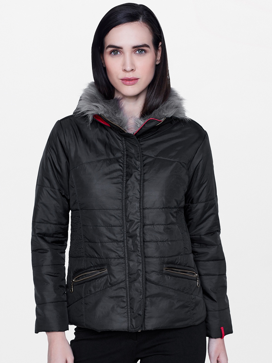 

AND Women Black Solid Puffer Jacket