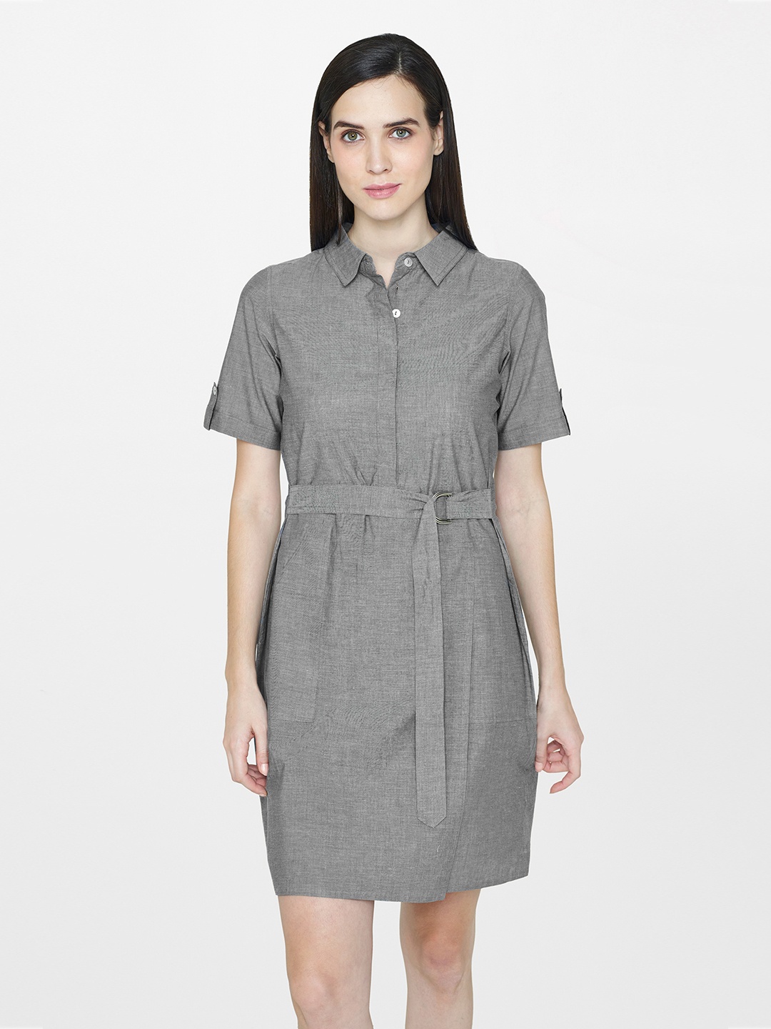 

AND Women Blue Solid Shirt Dress