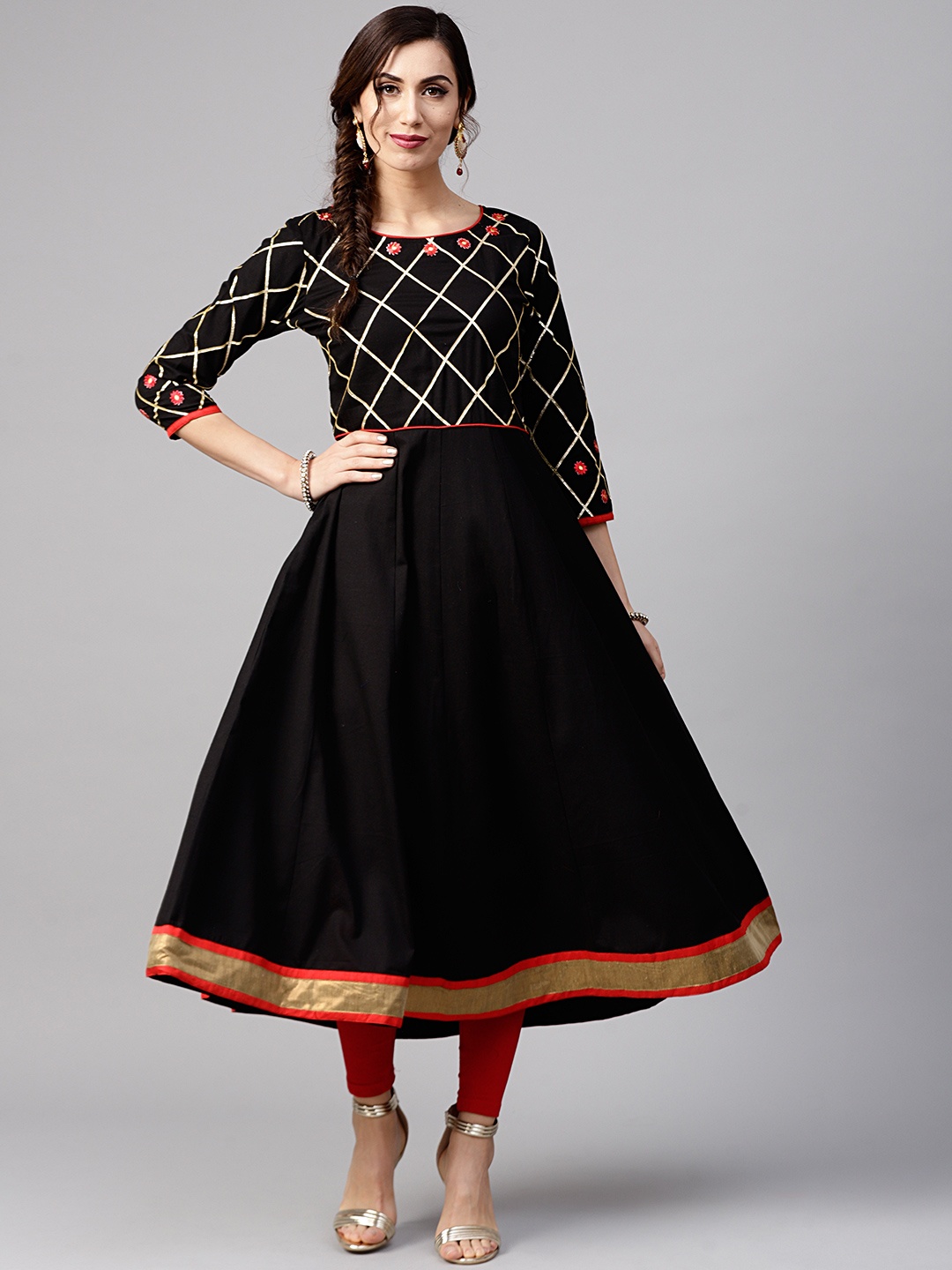 

Tulsattva Women Black Yoke Design A-Line Kurta