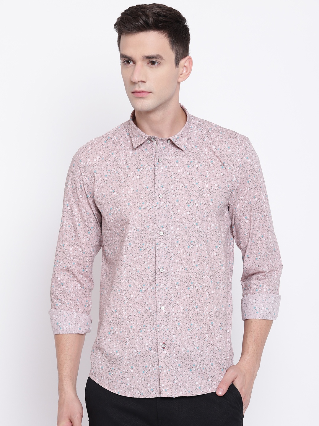 

Blackberrys Men Dusty Pink & Green Slim Fit Printed Casual Shirt