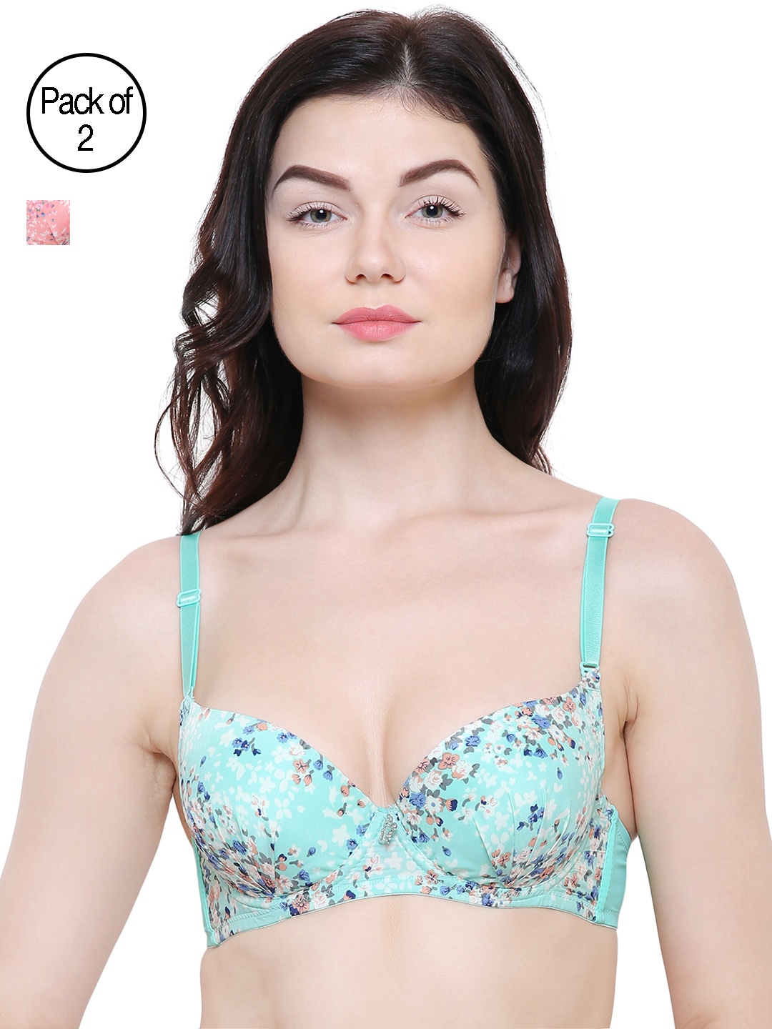 Friskers Pack Of 2 Printed Push-Up Bras O-691-10-20, Pink