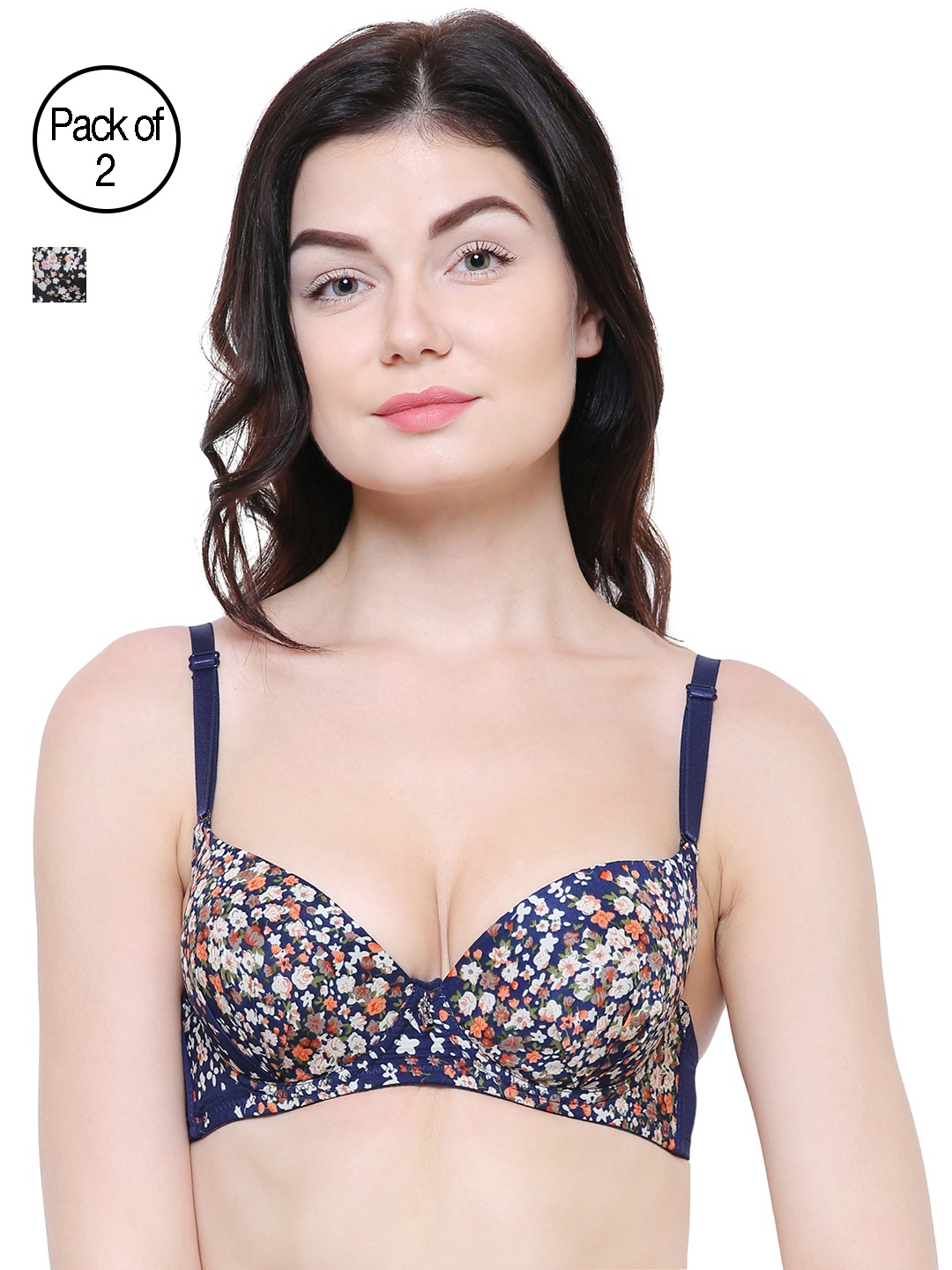 

Friskers Pack Of 2 Printed Push-Up Bras O-691-01-05, Black