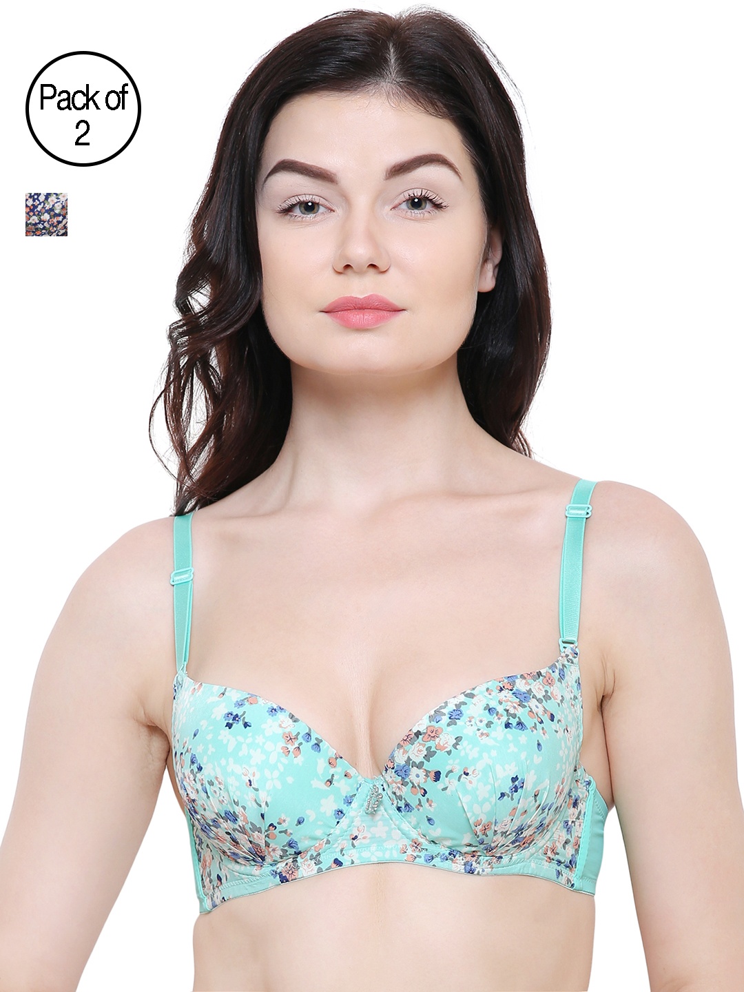 

Friskers Pack Of 2 Printed Push-Up Bras O-691-05-20, Blue