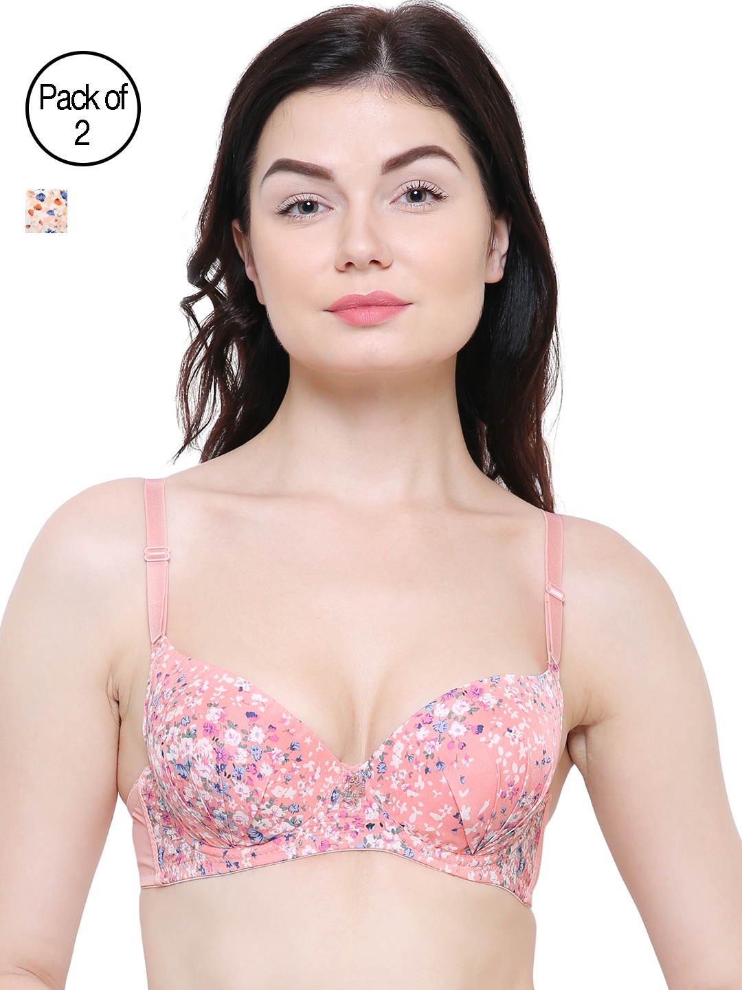 

Friskers MultiColored Pack Of 2 Push Up Bras O-691-09-10, Pink