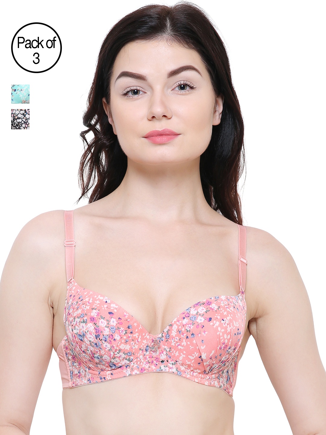 

Friskers Pack Of 3 Printed Push-Up Bras O-691-01-10-20, Black