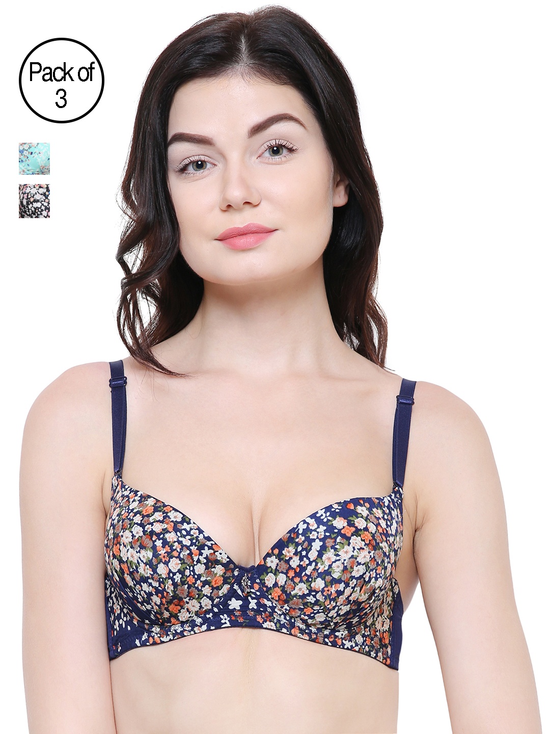 

Friskers Pack Of 3 Printed Push-Up Bras O-691-01-05-20, Black