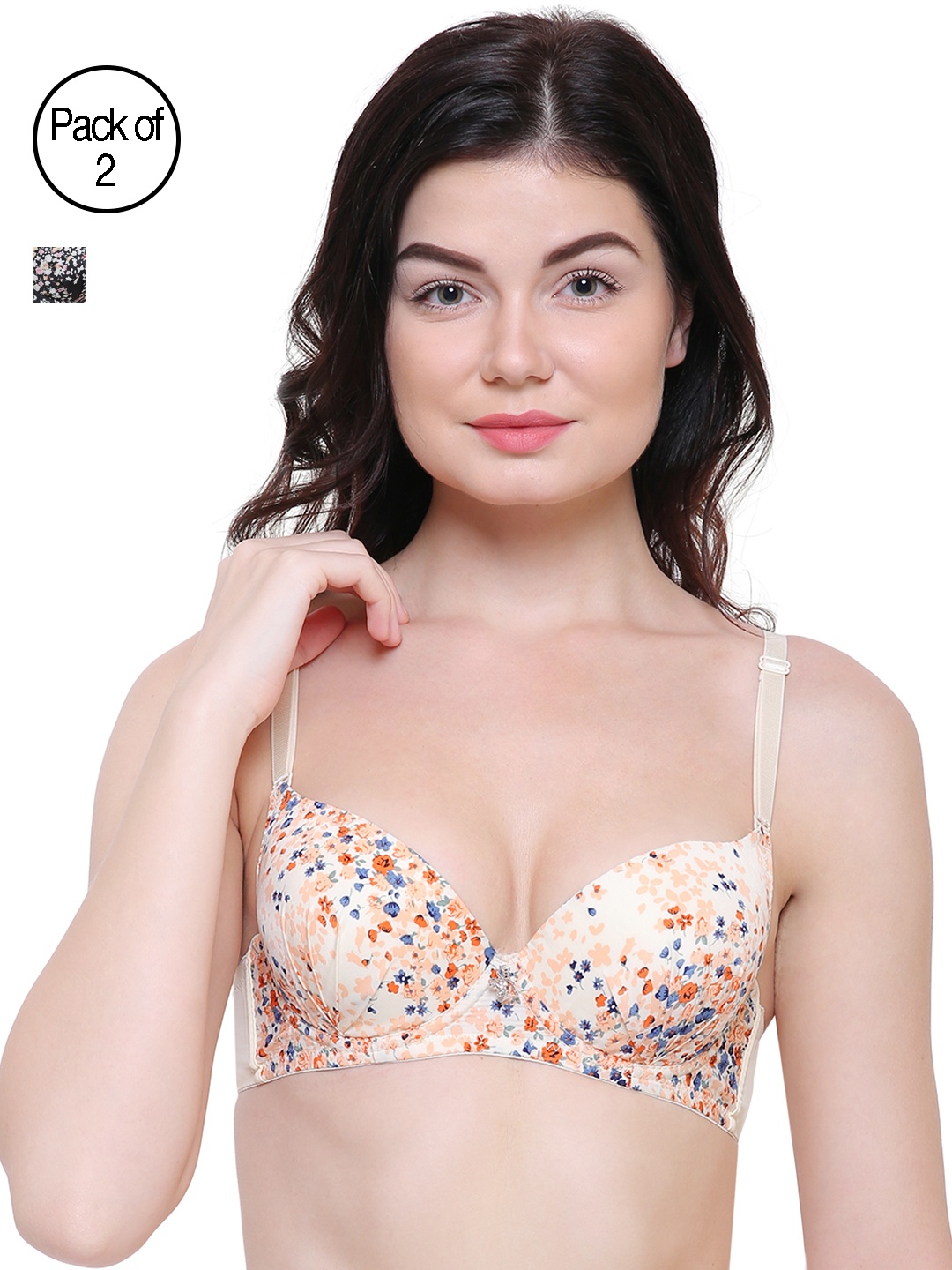 Friskers MultiColored Pack Of 2 Push Up Bras O-691-01-09, Beige