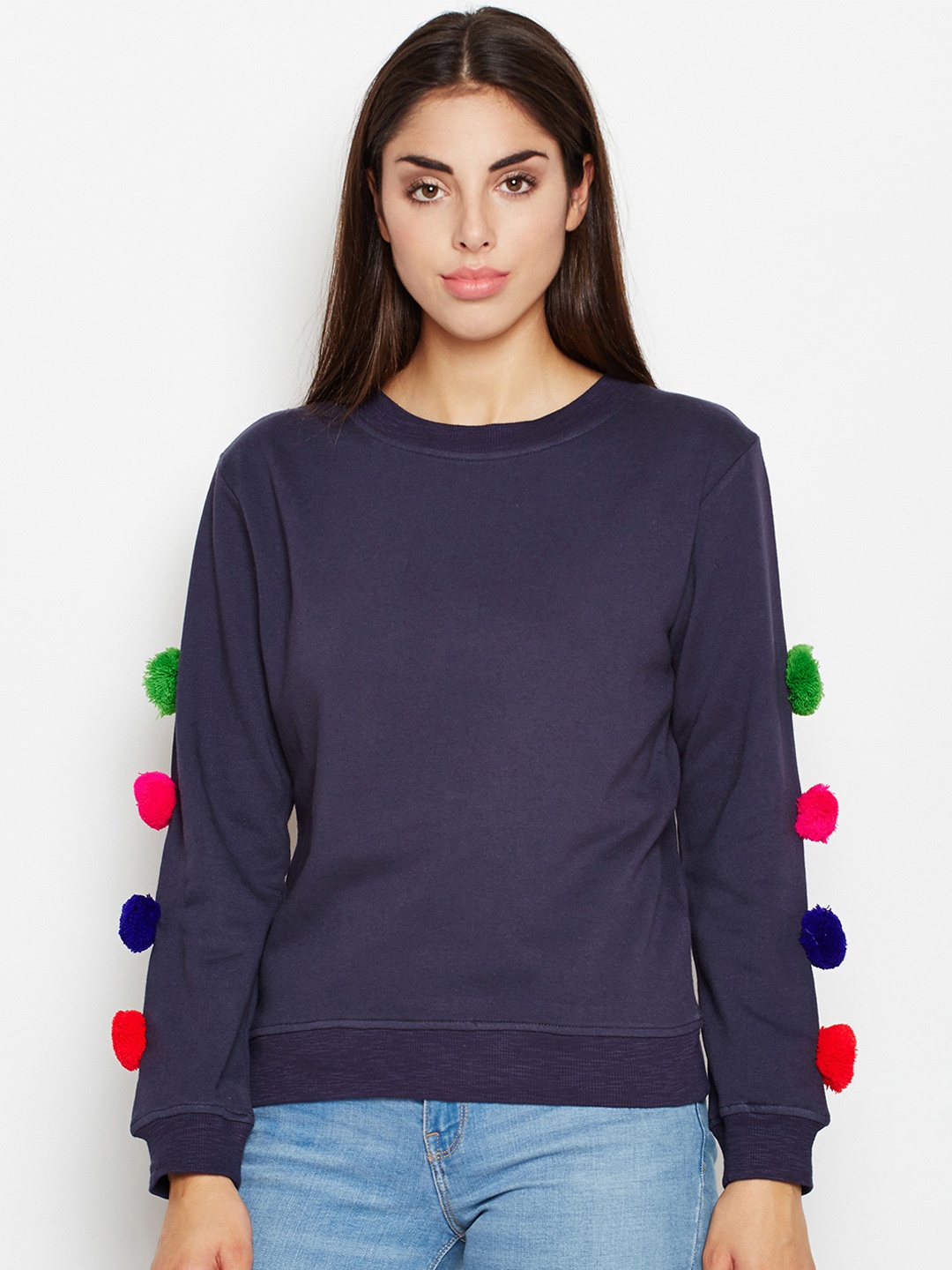 

Oxolloxo Women Navy Blue Solid Sweatshirt