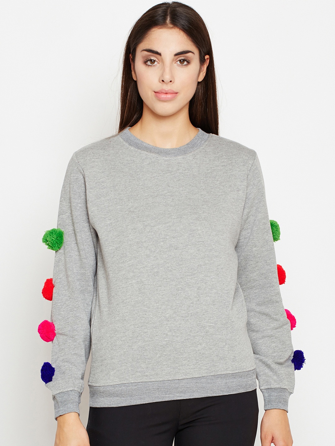 

Oxolloxo Women Grey Solid Sweatshirt