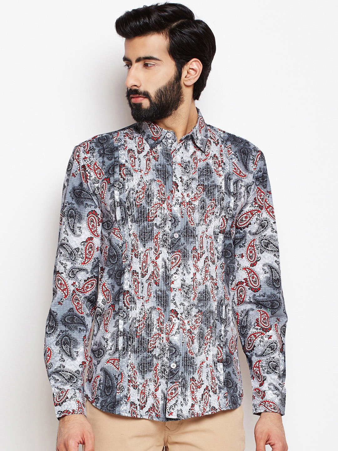 

Oxolloxo Men Black Regular Fit Ethnic Printed Casual Shirt