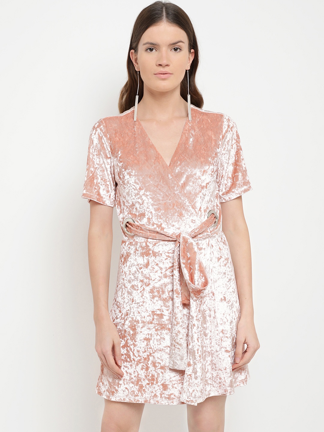 

Kazo Women Peach Solid Fit & Flare Dress