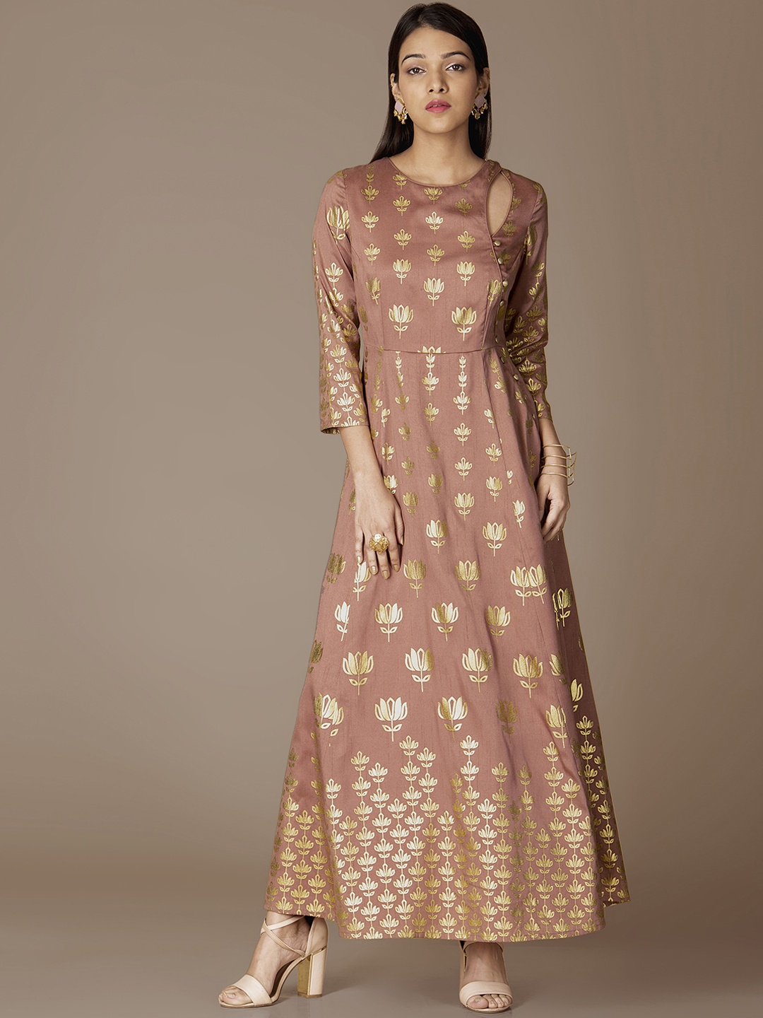 

INDYA Women Pink Printed Maxi Dress