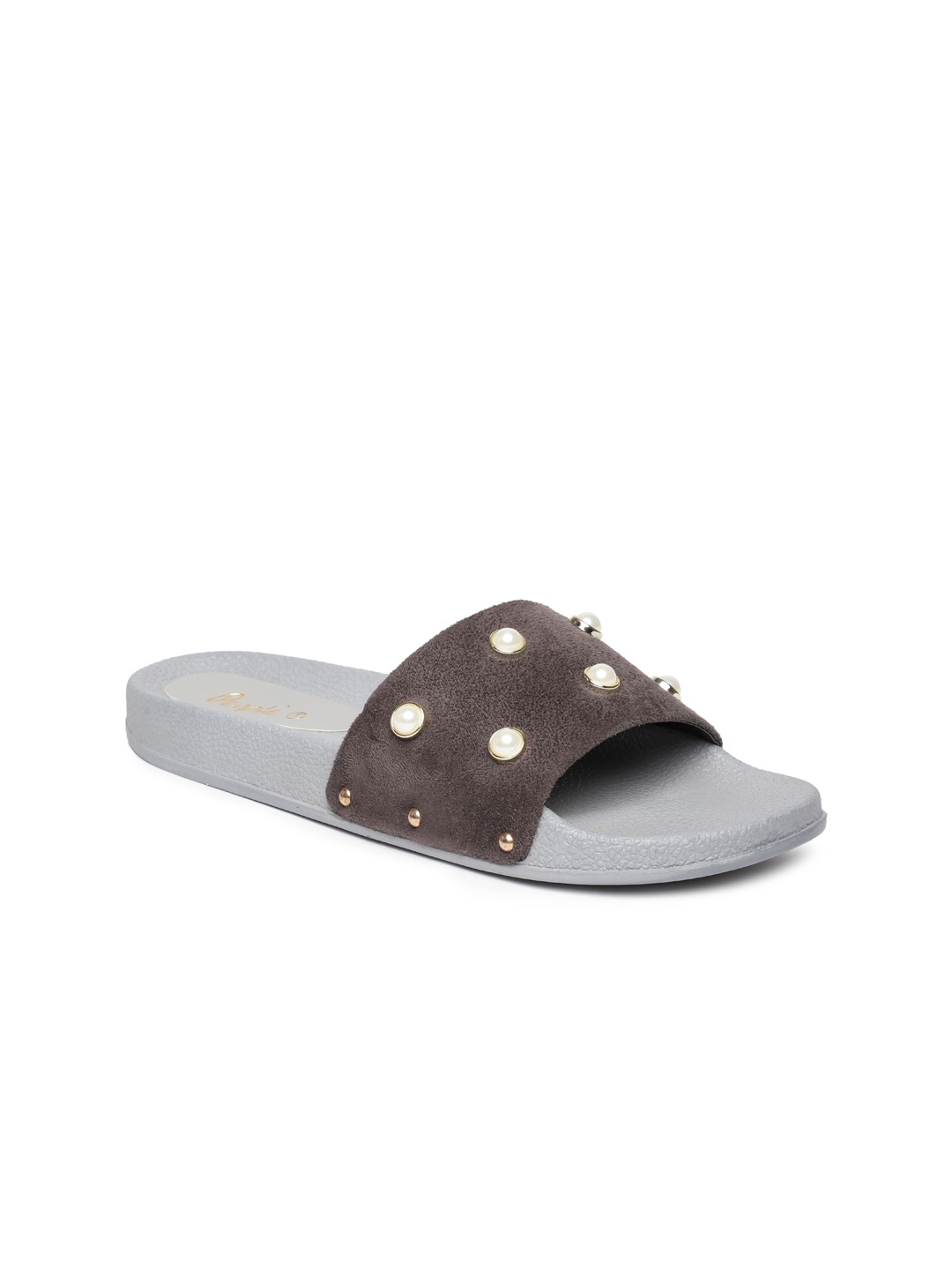 

People Women Grey Solid Suede Open Toe Flats