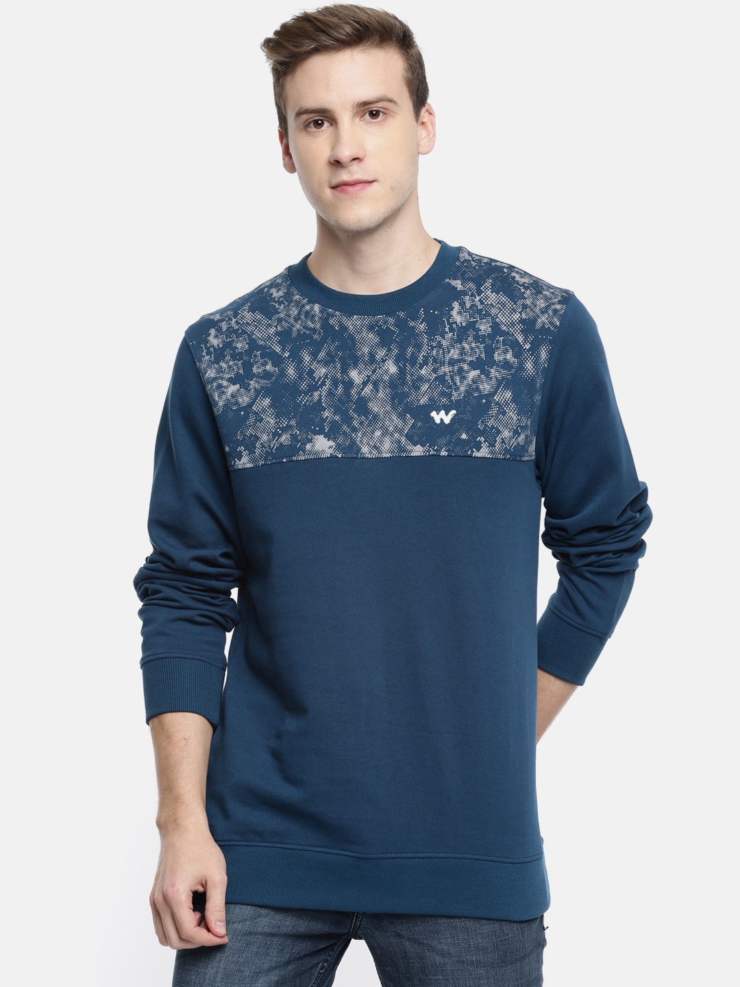 

Wildcraft Men Teal Blue Printed Crew Sweatshirt