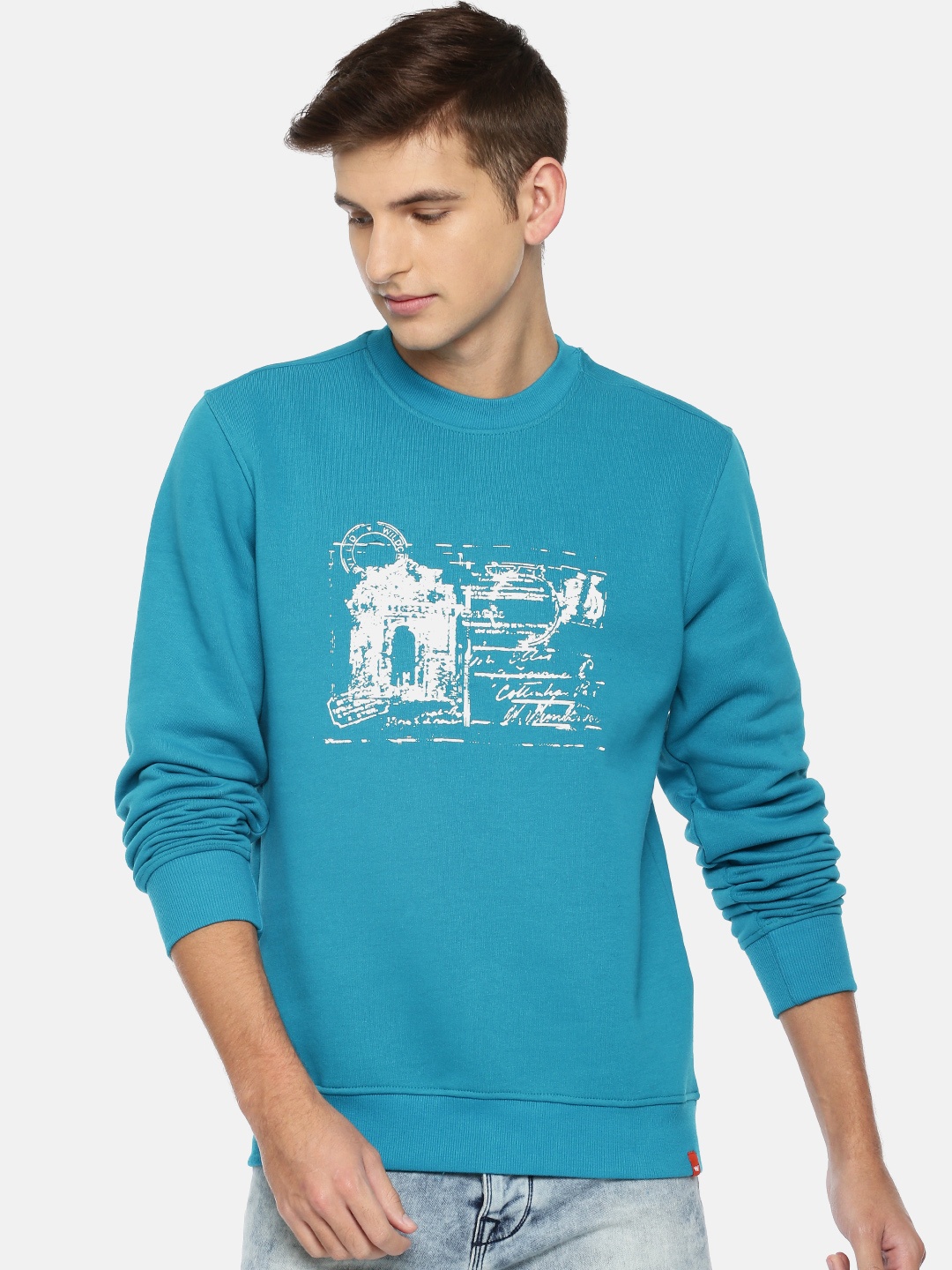 

Wildcraft Men Teal Blue Printed Crew Sweatshirt