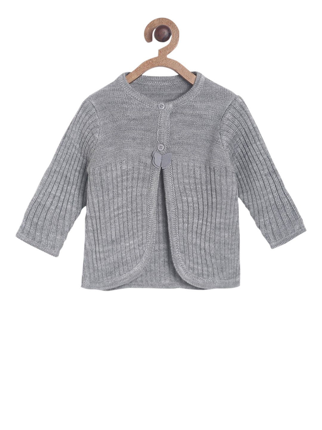 

MINI KLUB Girls Grey Self Design Front Open Sweater