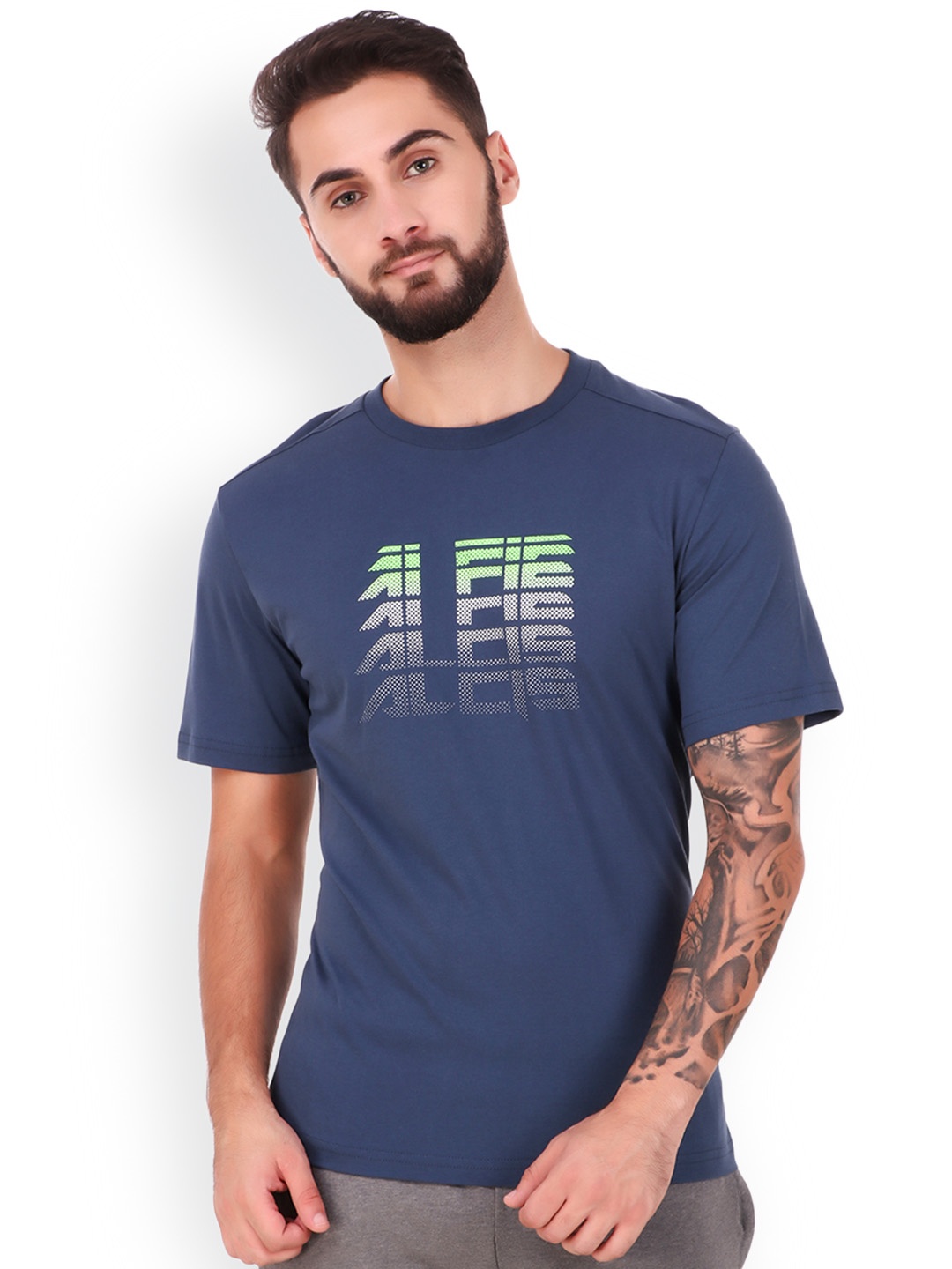 

Alcis Men Blue Printed Round Neck T-shirt, Navy blue