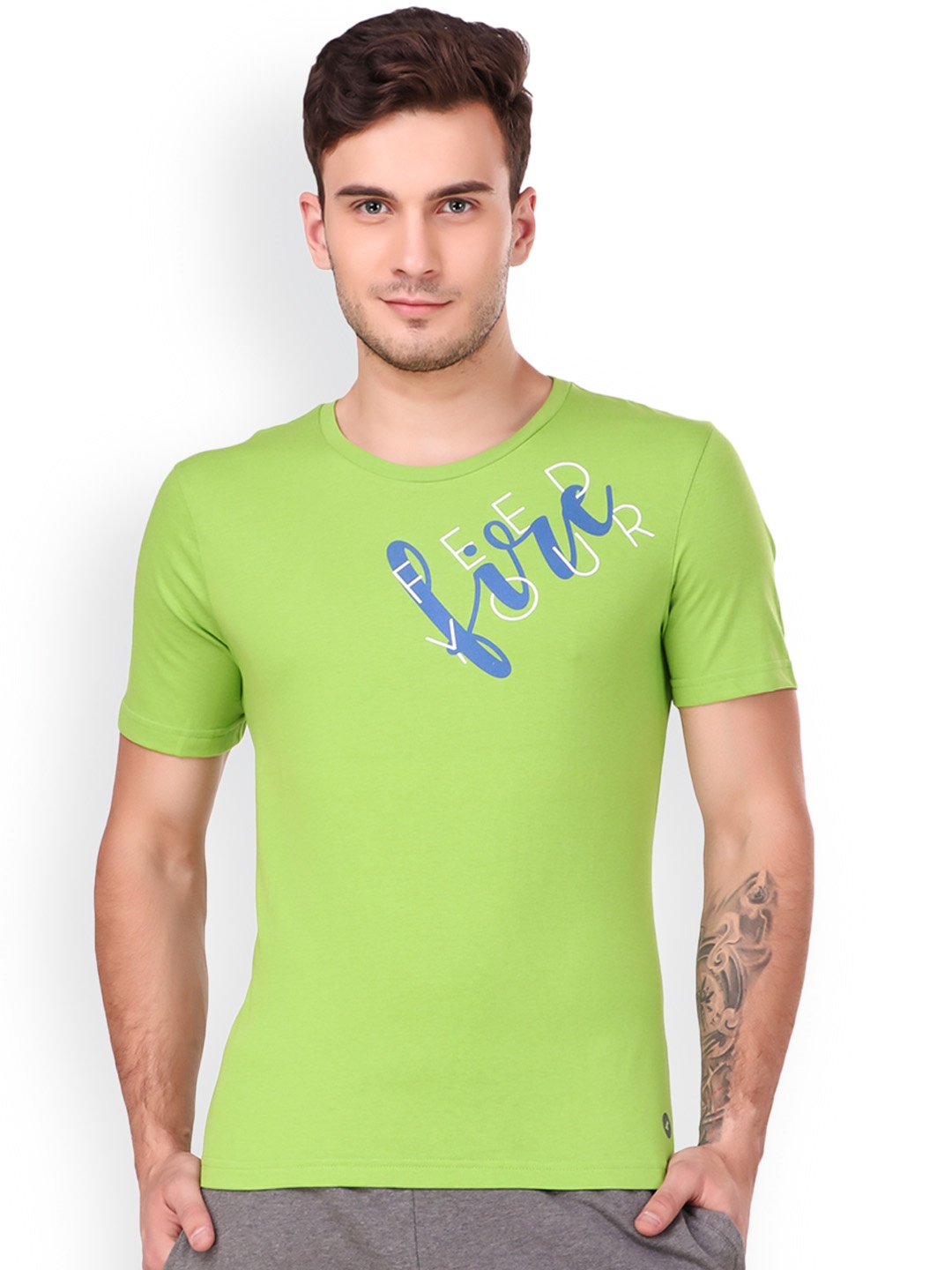 

Alcis Men Green Printed Round Neck T-shirt