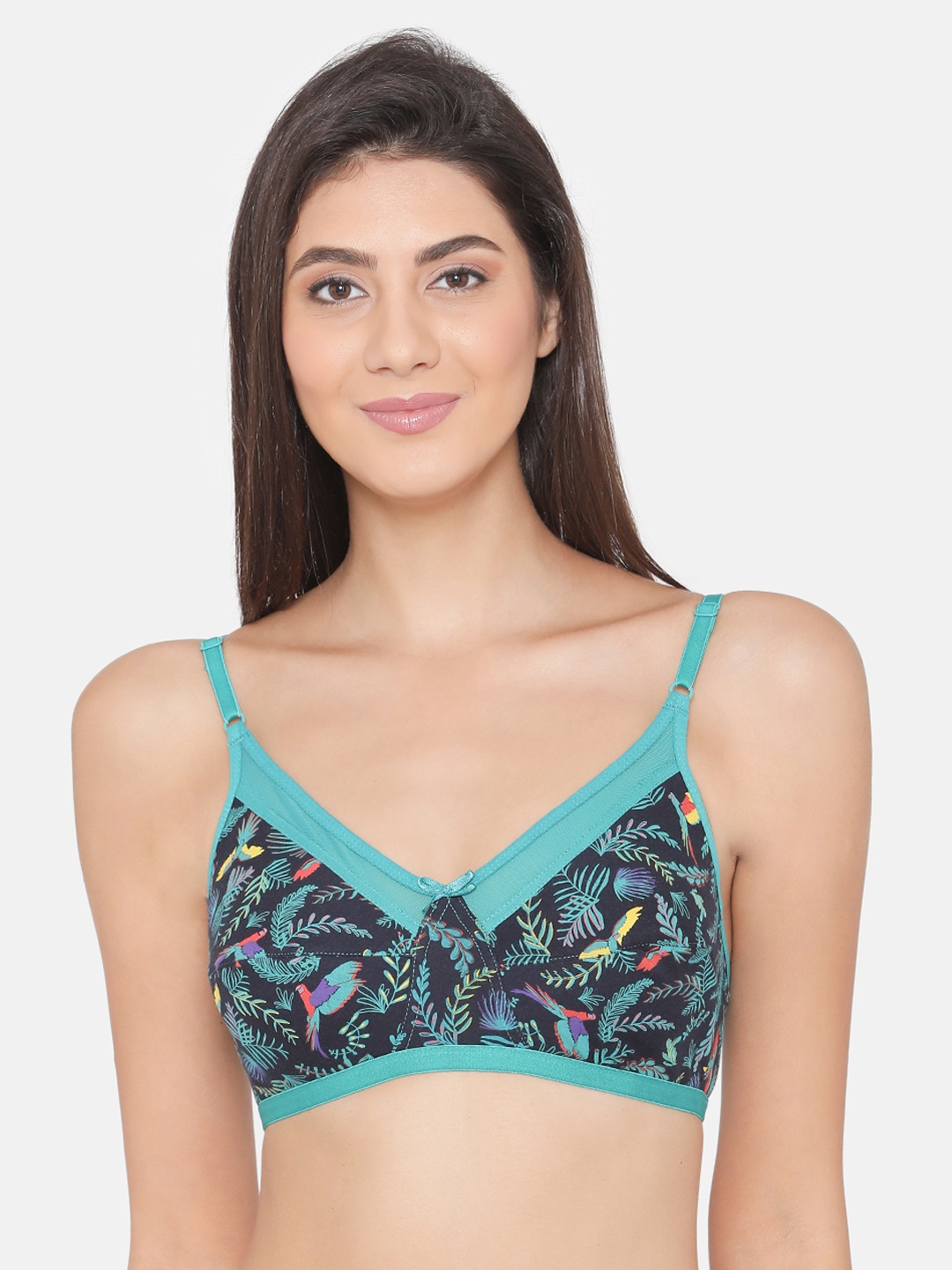 

Clovia Cotton Non-Padded Non-Wired Floral Print Bra, Teal