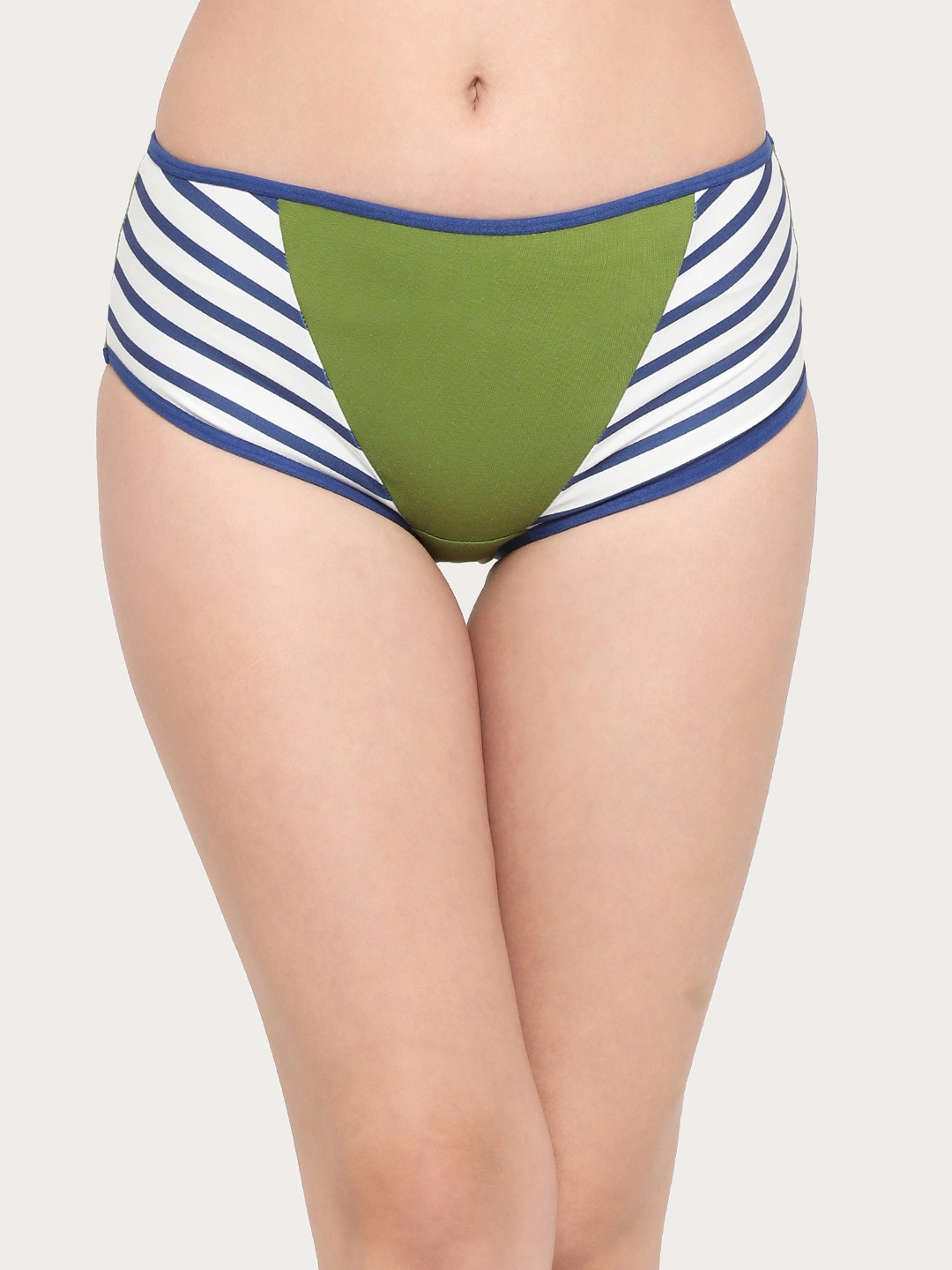 

Clovia Women Green and Blue Striped Hipster Briefs PN2798P11XL