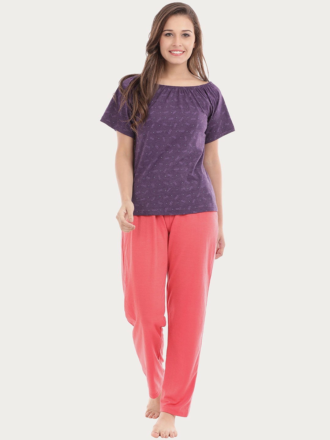 

Clovia Women Purple & Pink Printed Lounge Set LS0354P15XL