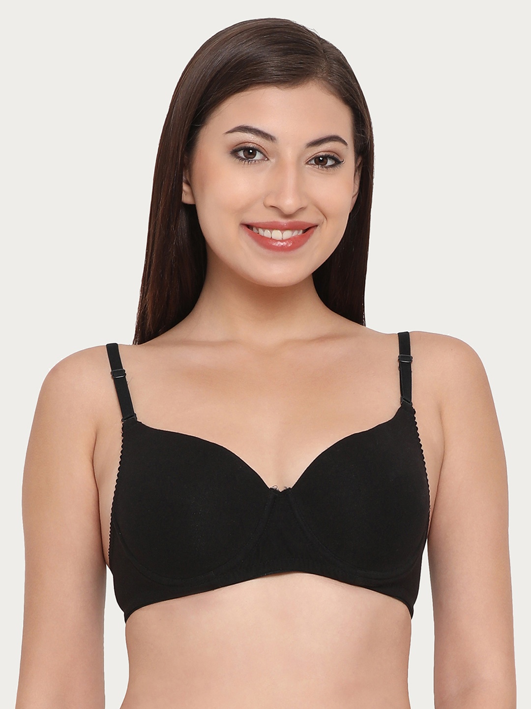

Clovia Cotton Rich Padded Underwired Multiway Push-Up T-Shirt Bra, Black