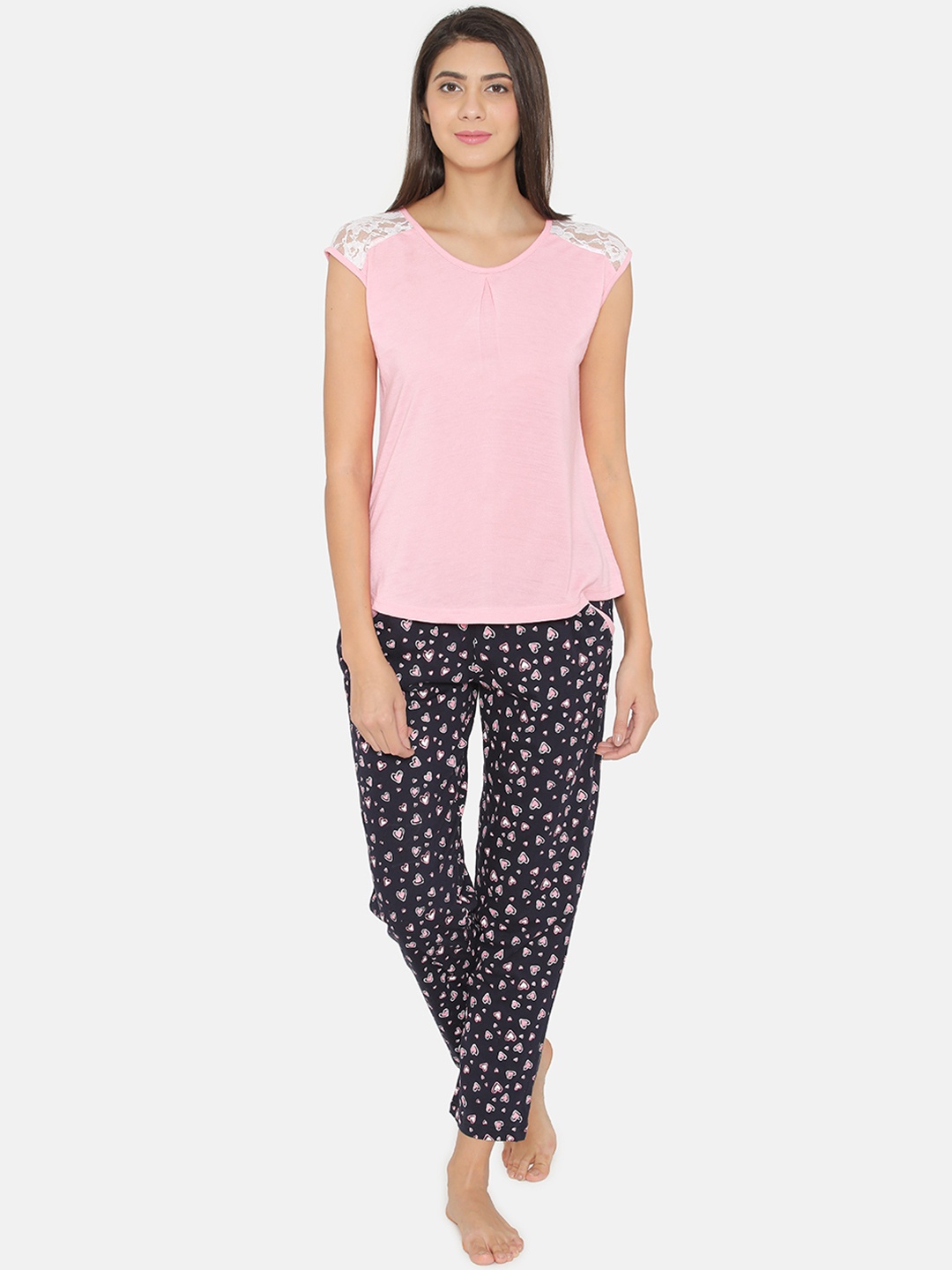 

Clovia Women Pink & Navy Blue Printed Lounge Set LS0180P08XL
