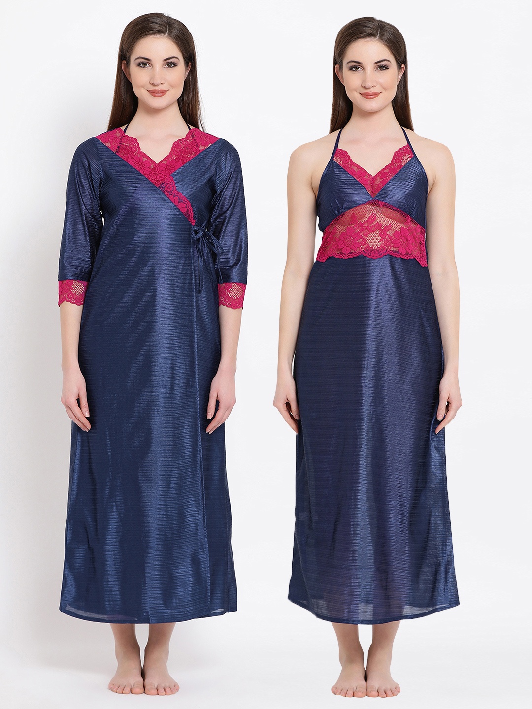 

Clovia Navy Blue Maxi Nightdress with Robe NS1078R08XL