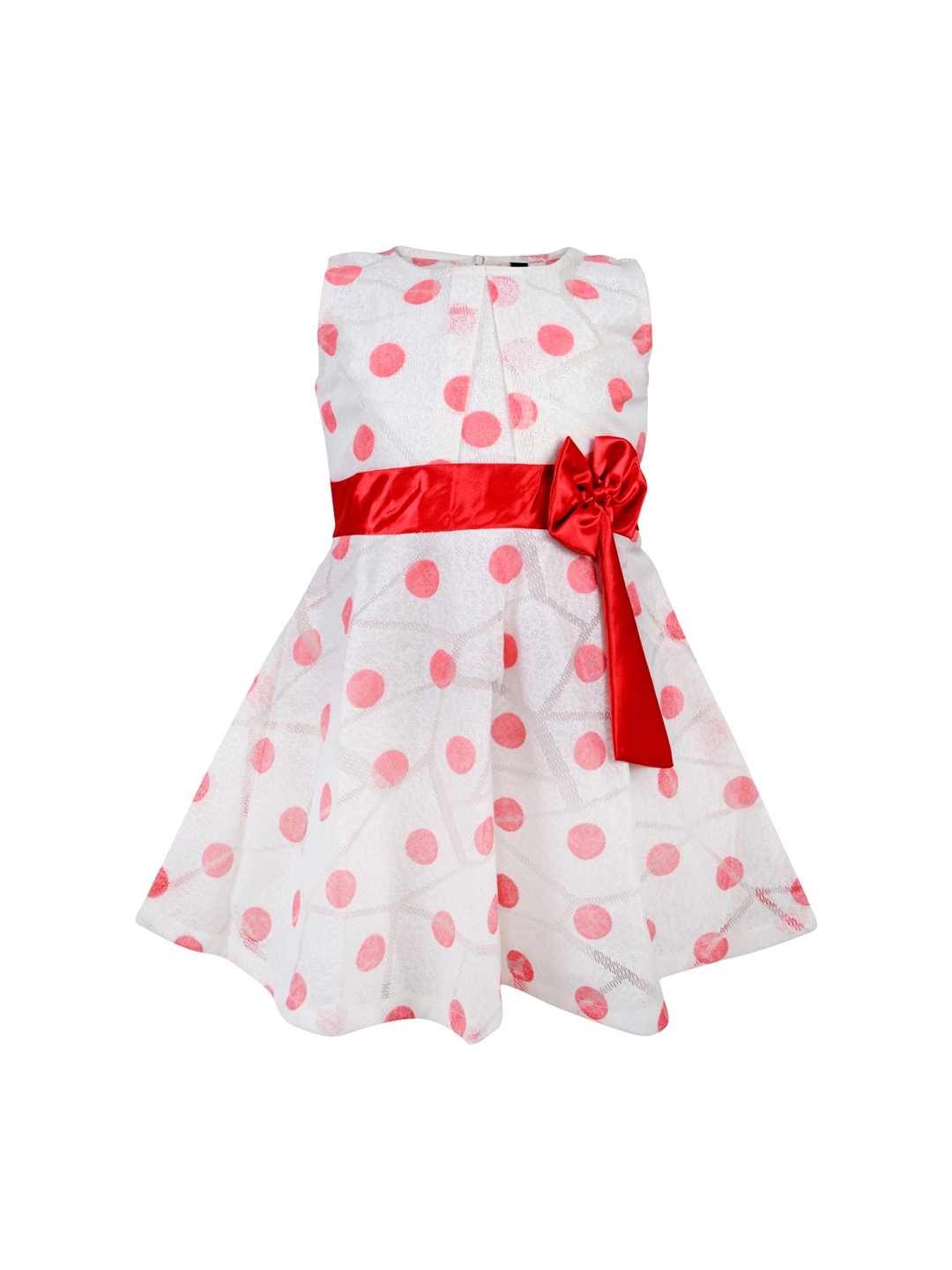 

TALES & STORIES Girls White & Pink Polka Dot Print Fit & Flare Dress