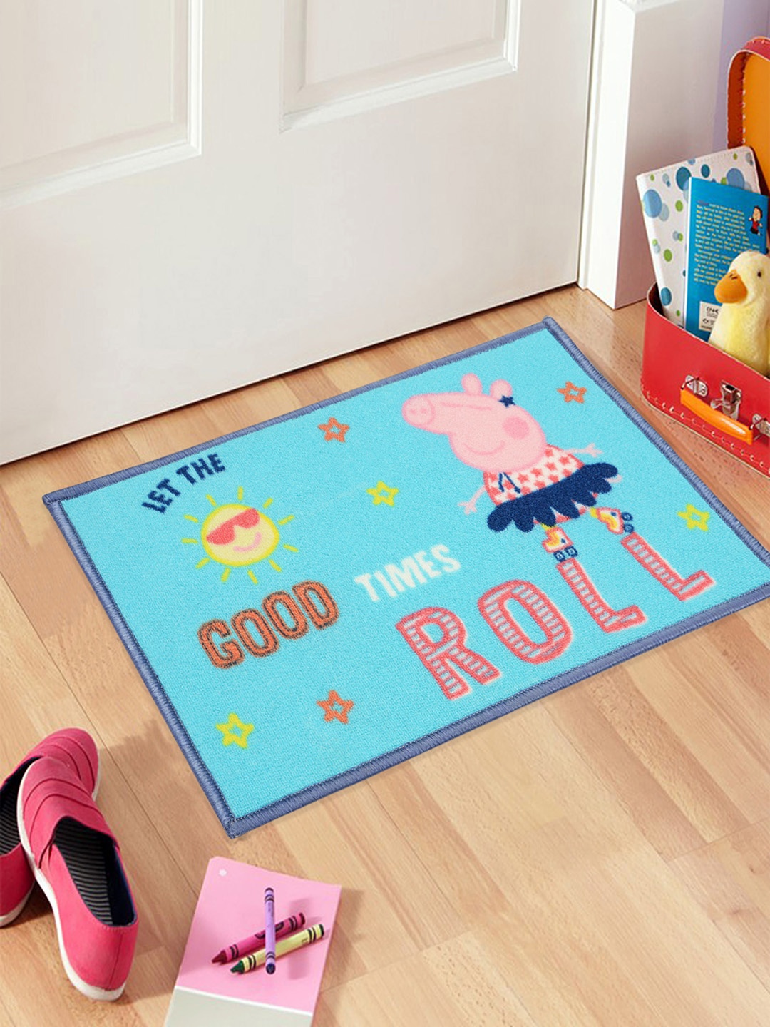 

Saral Home Turquoise Blue Printed Anti-Slip Doormat