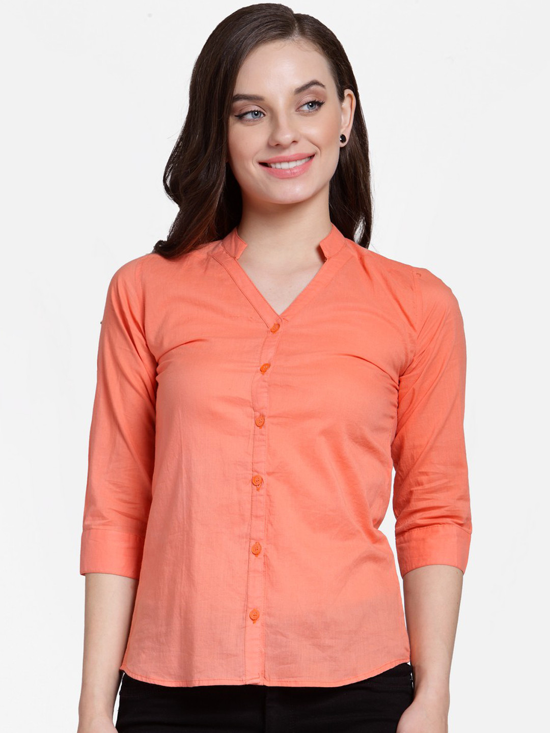

Cation Women Orange Solid Casual Shirt
