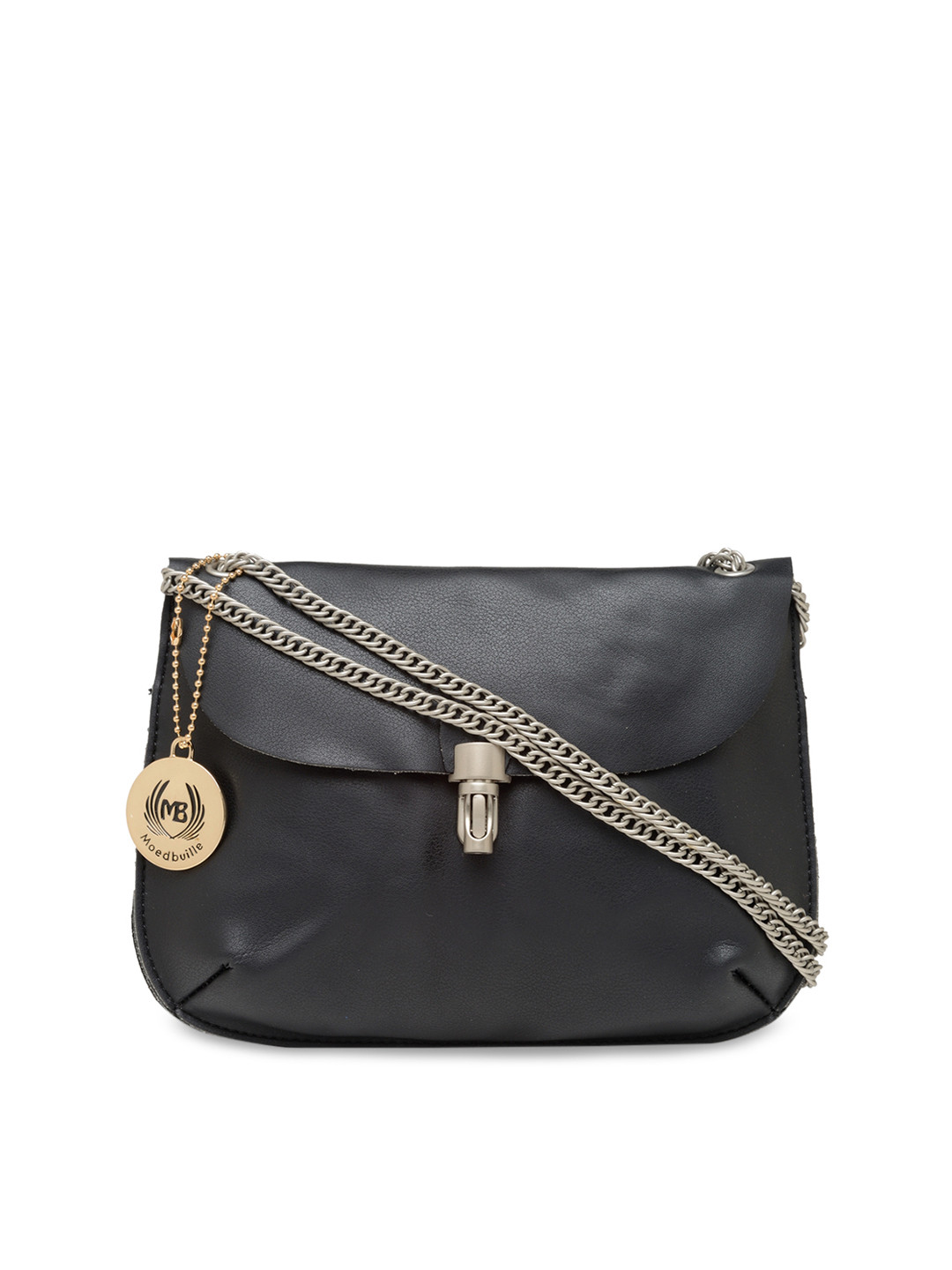 

Moedbuille Black Color Self Design Colourblocked Sling Bag