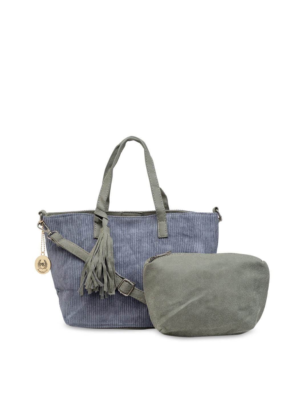 

Moedbuille Women Grey & Blue Self Design Shoulder Bag with Pouch