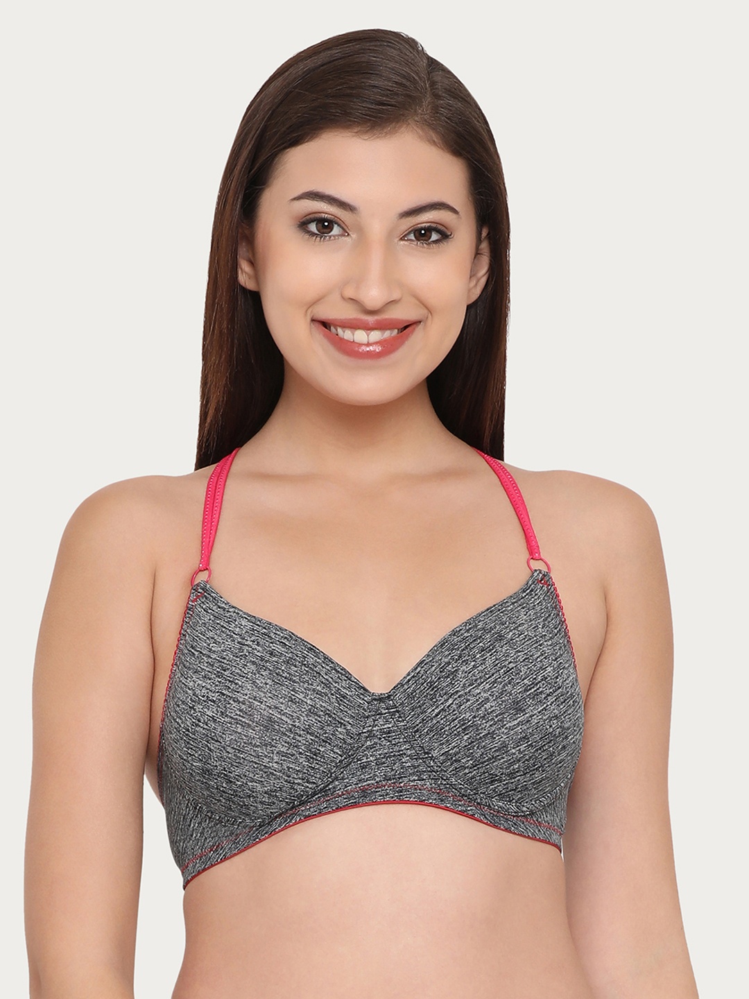 

Clovia Padded Non-Wired Racerback T-Shirt Bra, Grey melange
