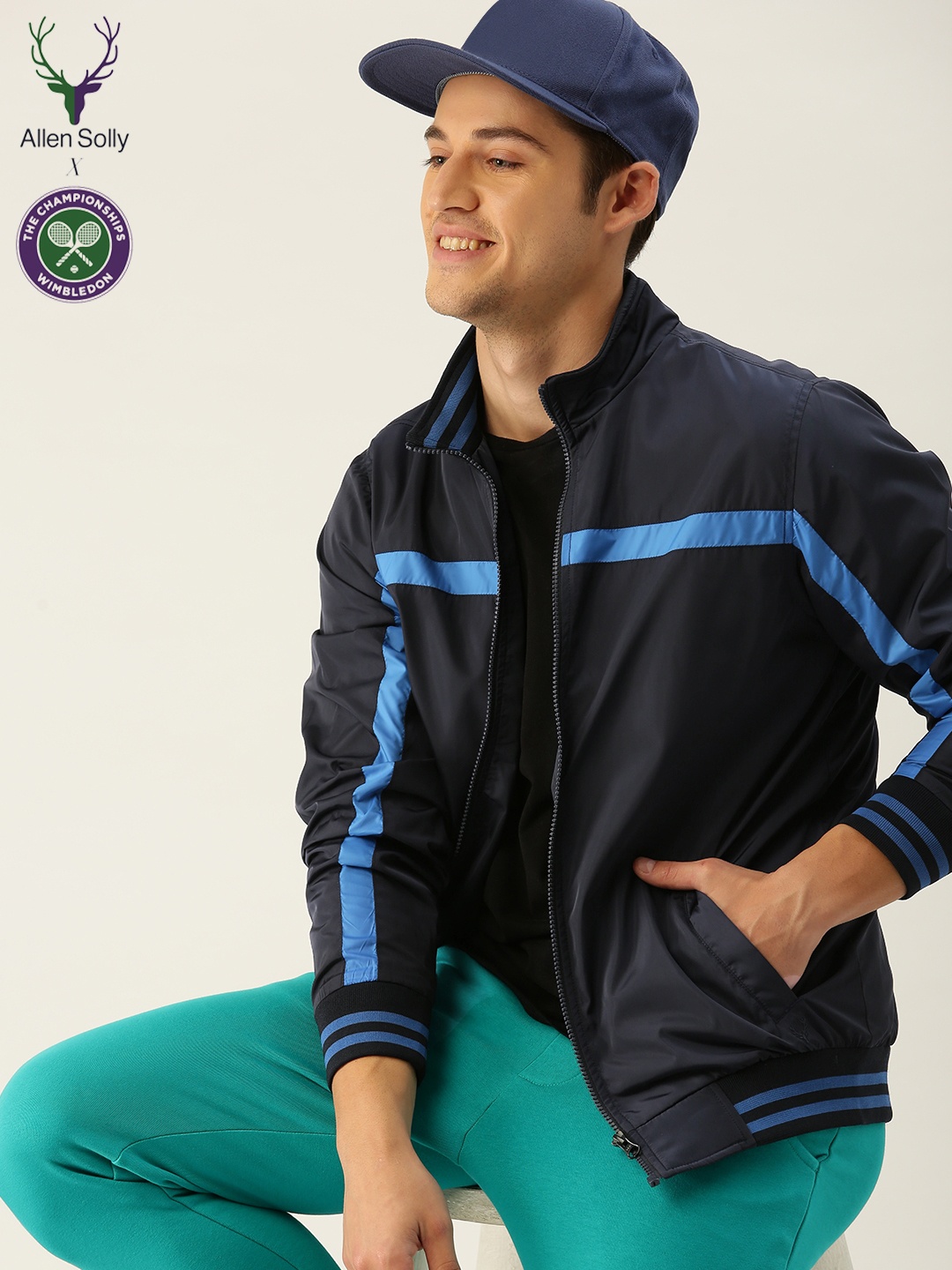 

Allen Solly Sport Men Navy Blue Solid Bomber
