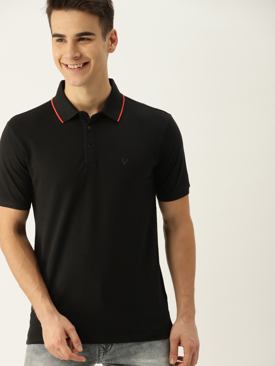

Allen Solly Sport Men Black Solid Polo Collar T-shirt