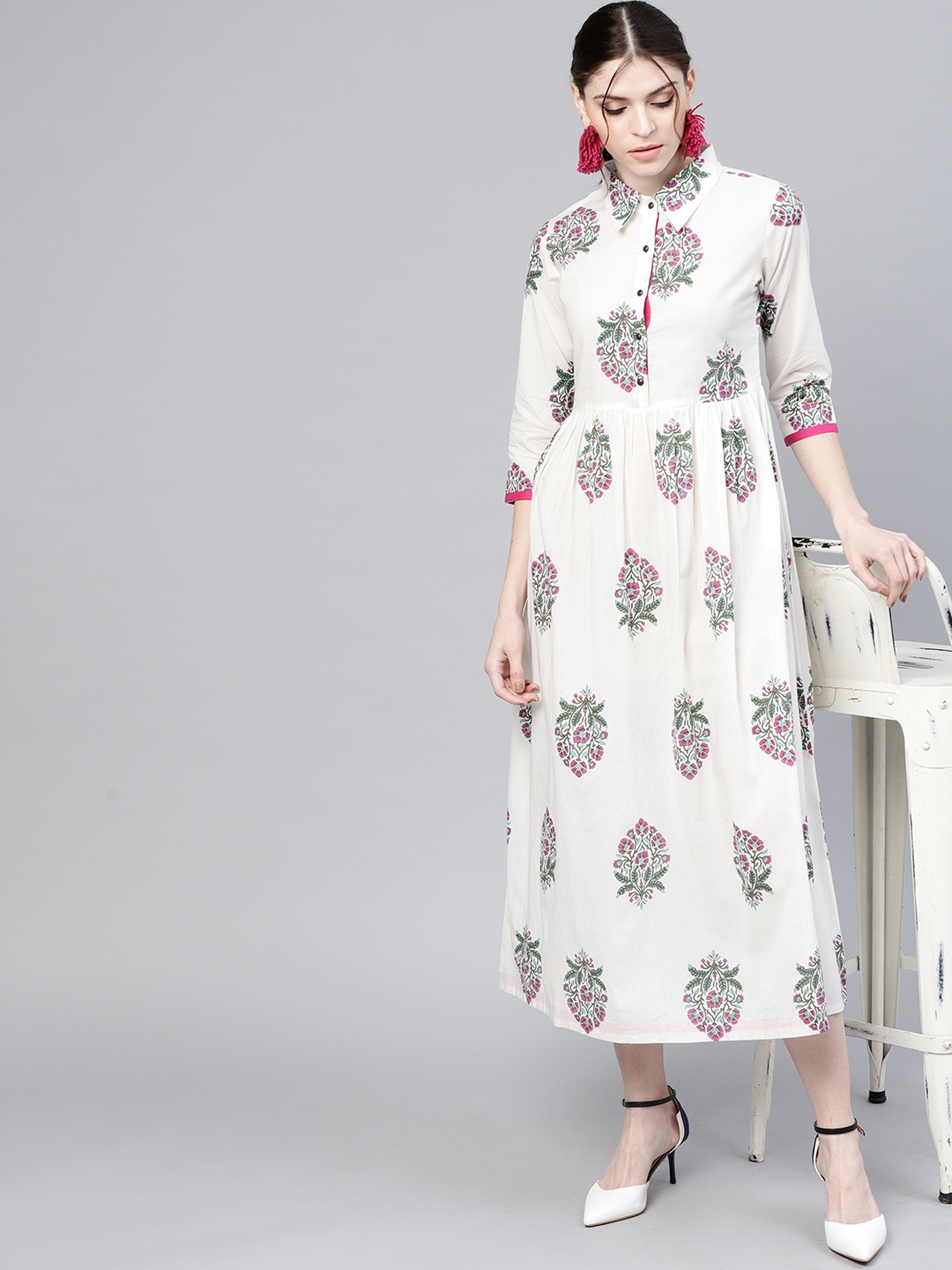 

GERUA Women White & Green Printed Maxi Dress