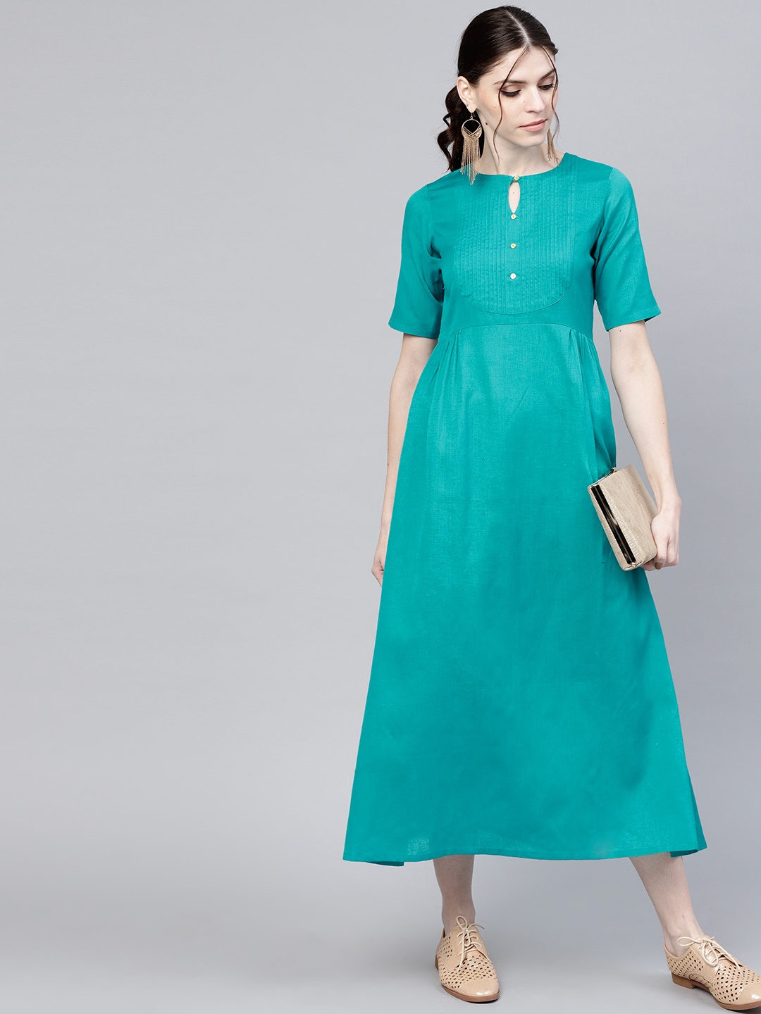 

Gerua By Libas Women Turquoise Blue Solid Midi Empire Dress