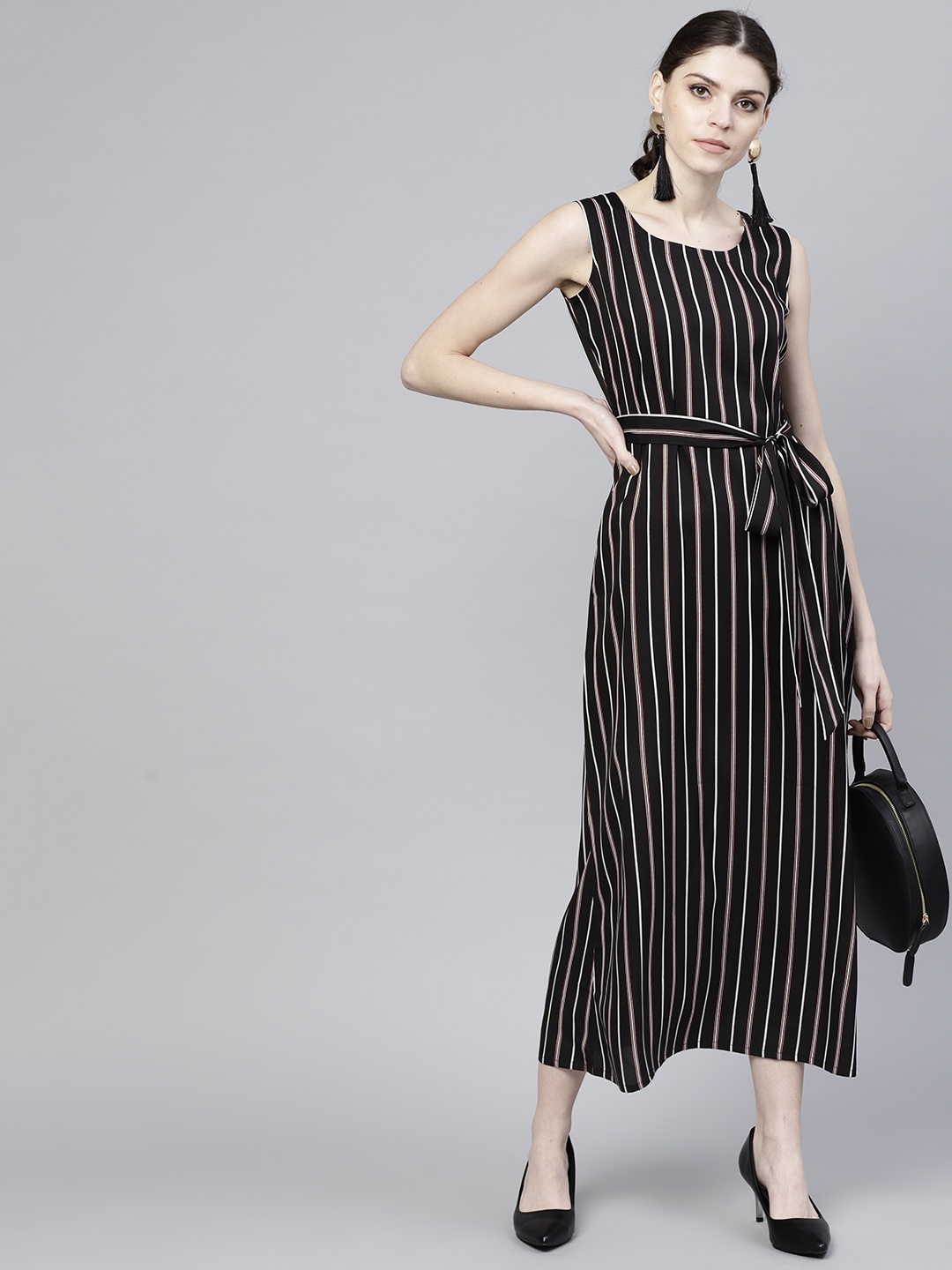 

GERUA Women Black Striped Midi A-Line Dress