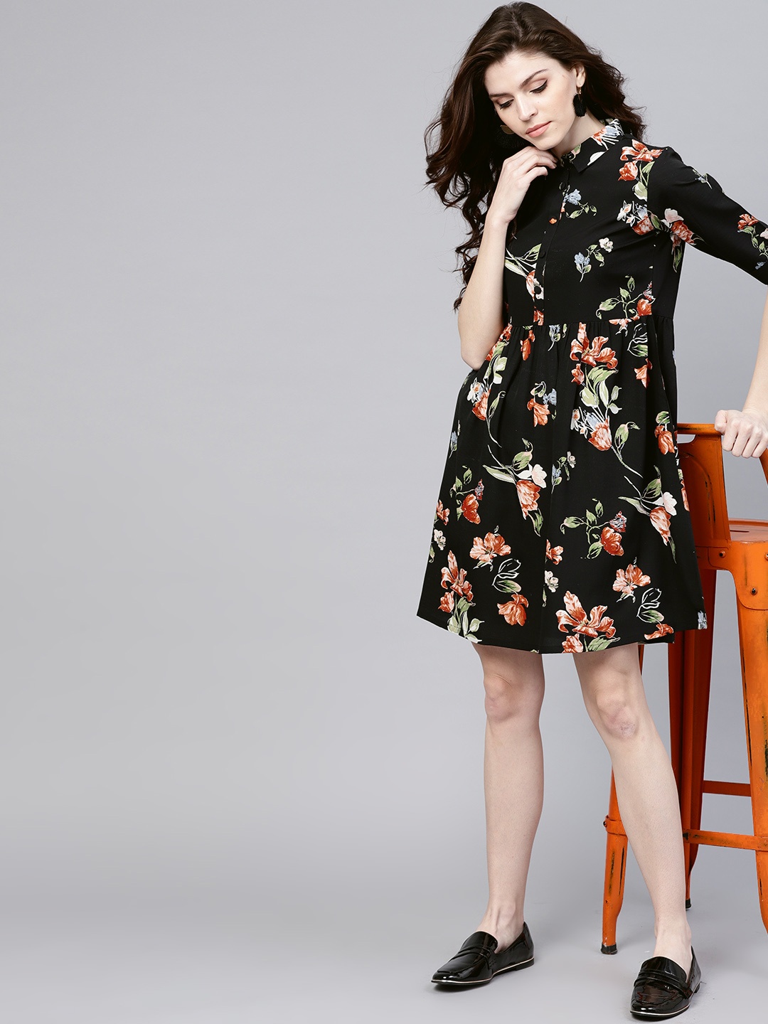 

GERUA Women Black Printed A-Line Dress