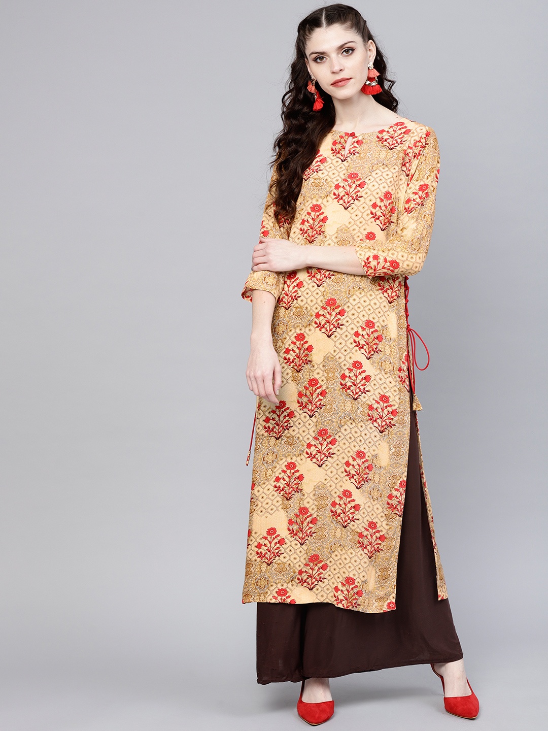 

Gerua By Libas Women Beige Red Printed Straight Kurta