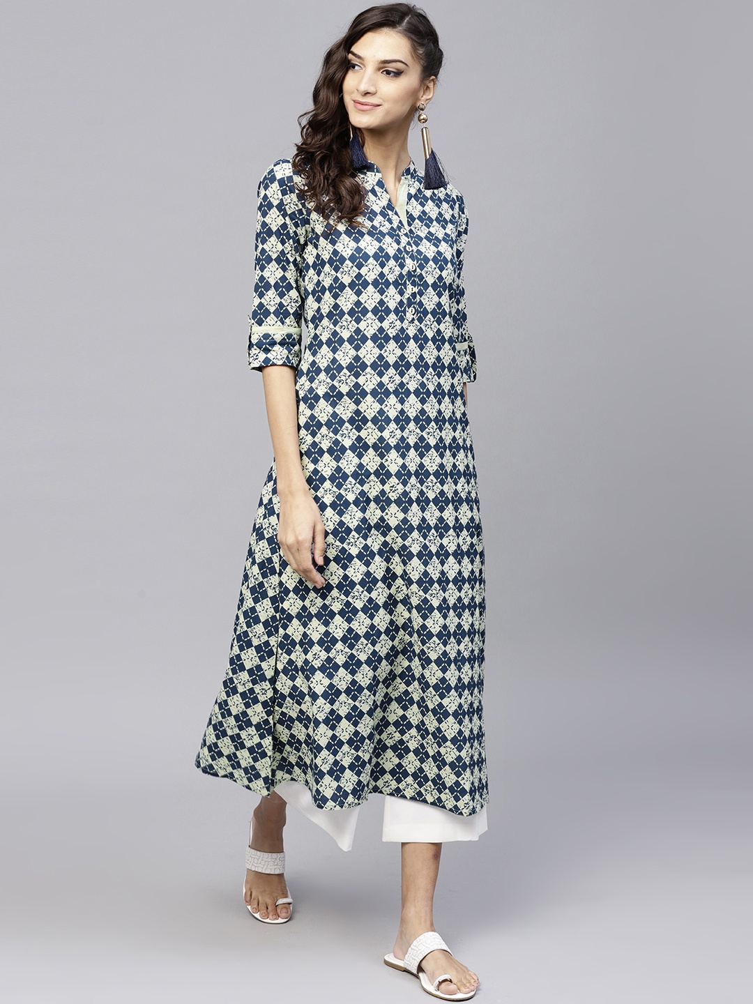 

Gerua By Libas Women Navy Blue Off-White Printed A-Line Kurta