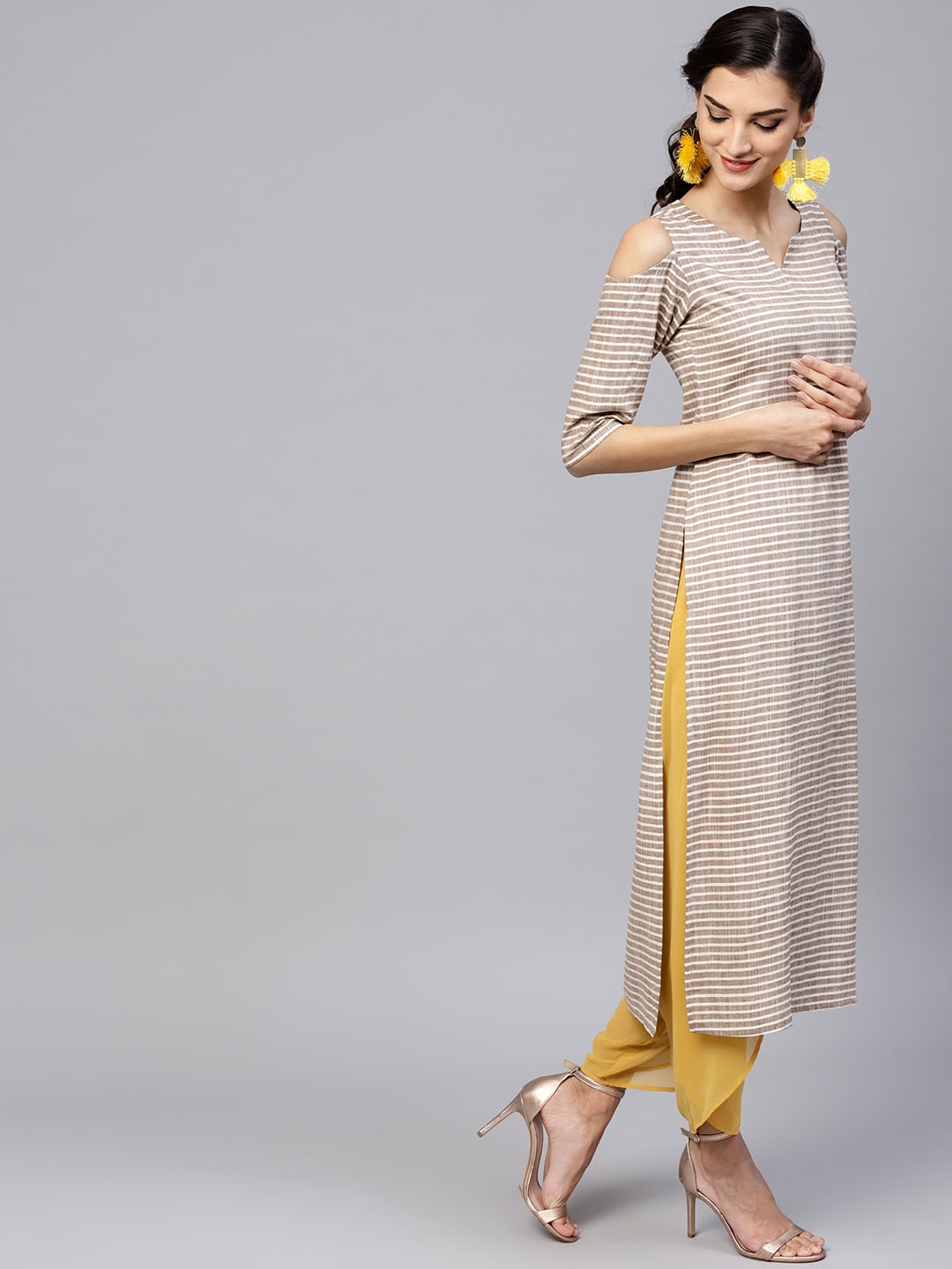 

GERUA Women Brown & Off-White Striped Straight Kurta