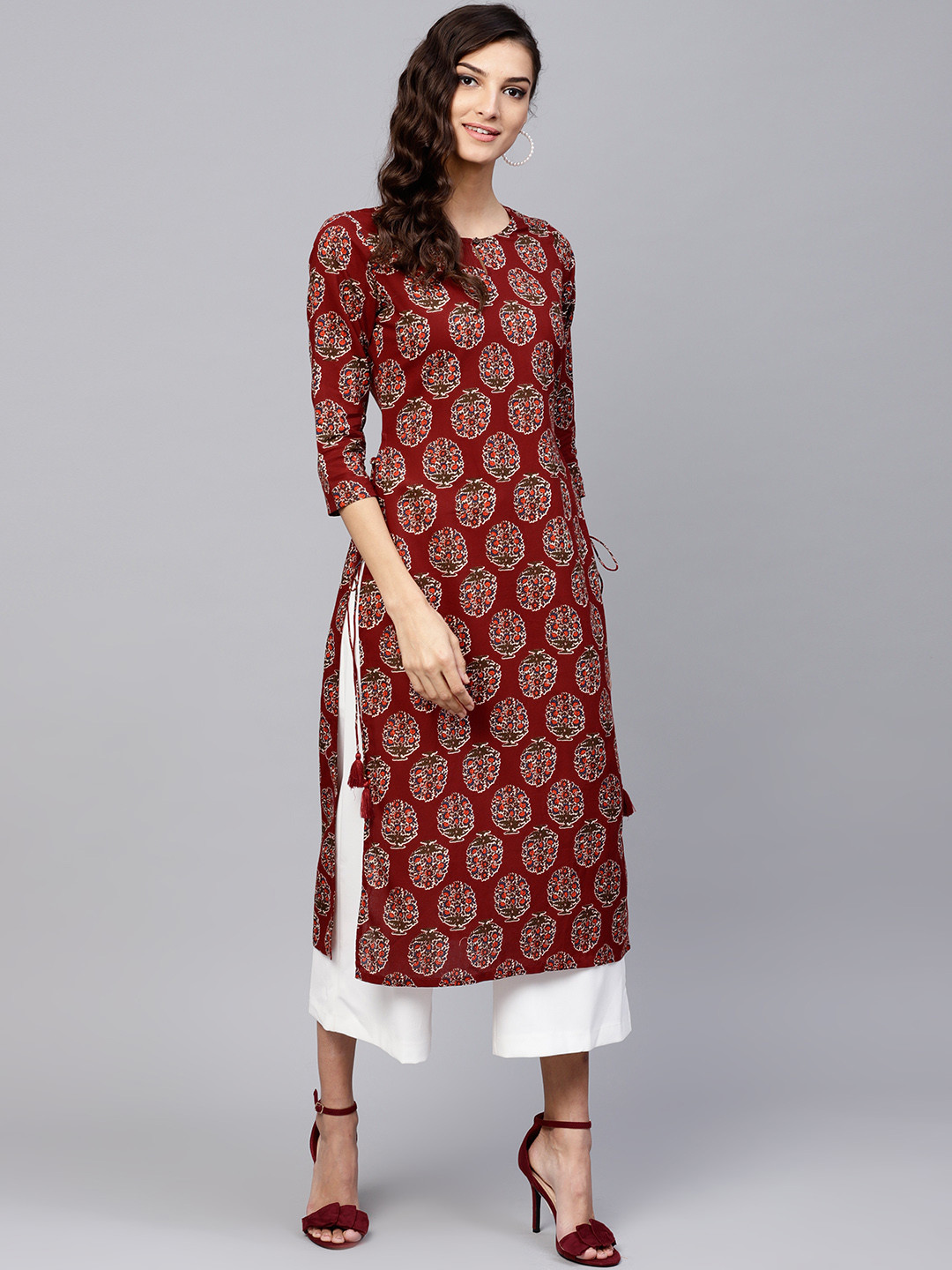 

GERUA Women Maroon & Blue Printed Straight Kurta