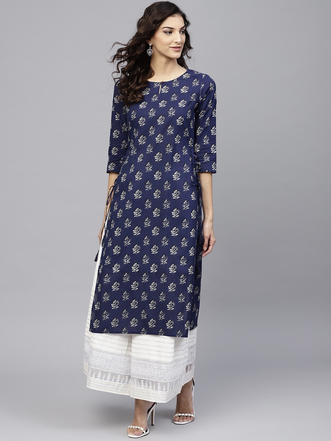 

Gerua By Libas Women Navy Blue Off-White Printed Straight Kurta
